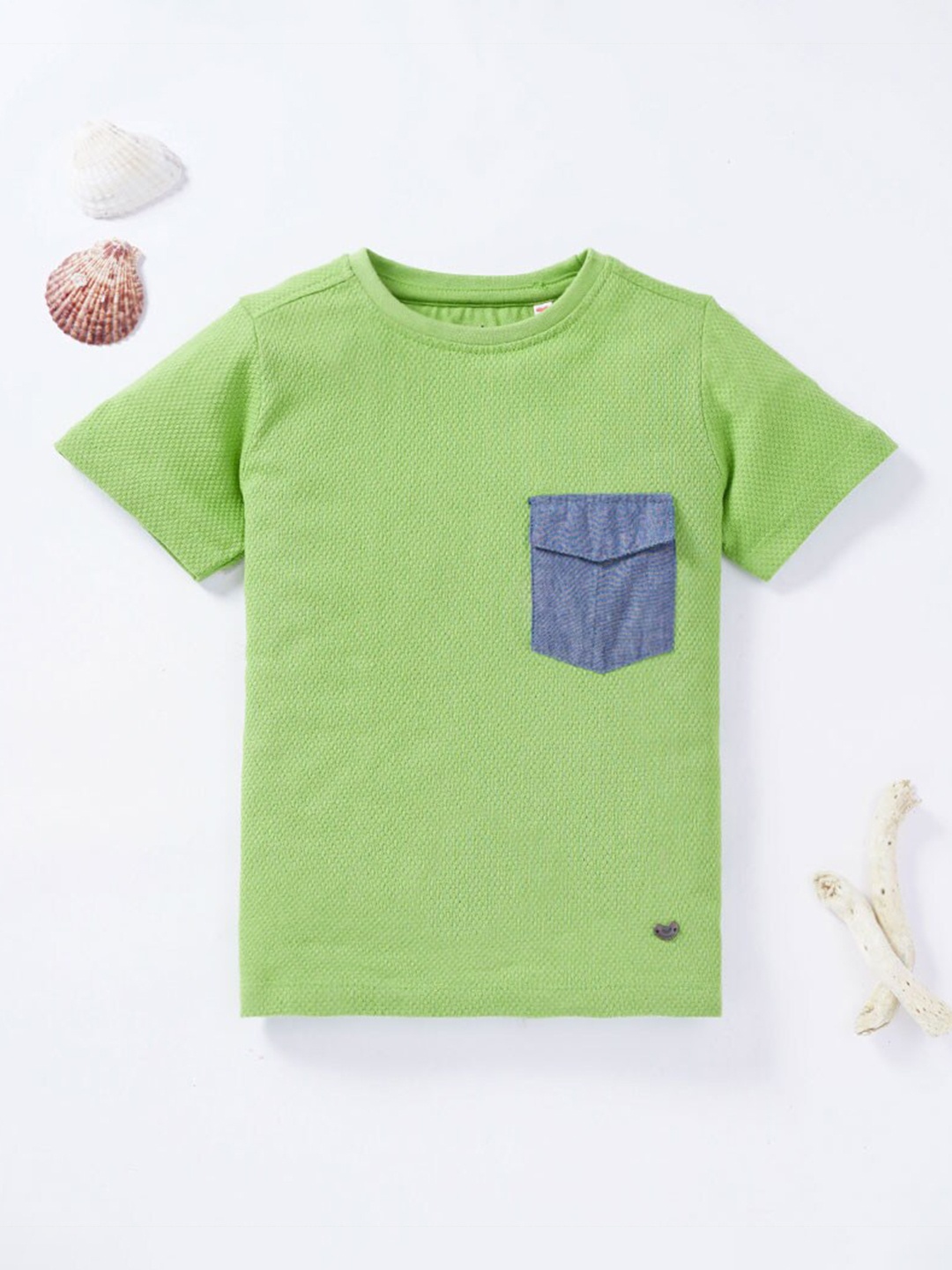 Ed-a-Mamma Boys Green Front Chambray Pocket Cotton T-shirt