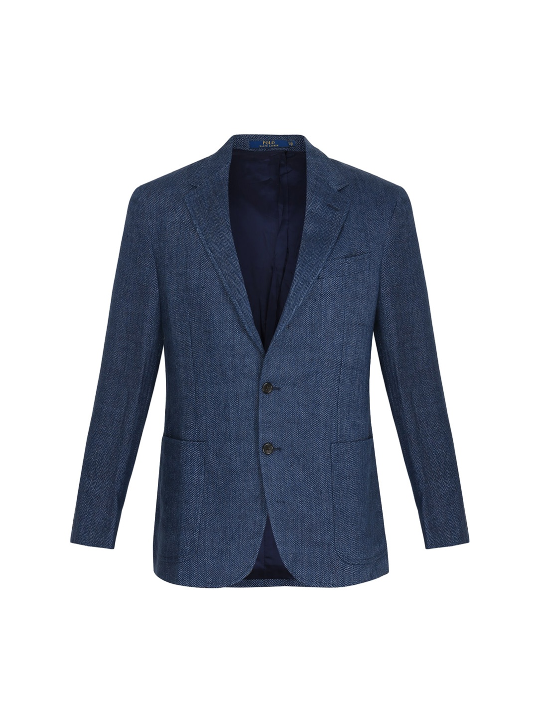 Polo Ralph Lauren Men Blue Self Design Linen Tailored Jacket