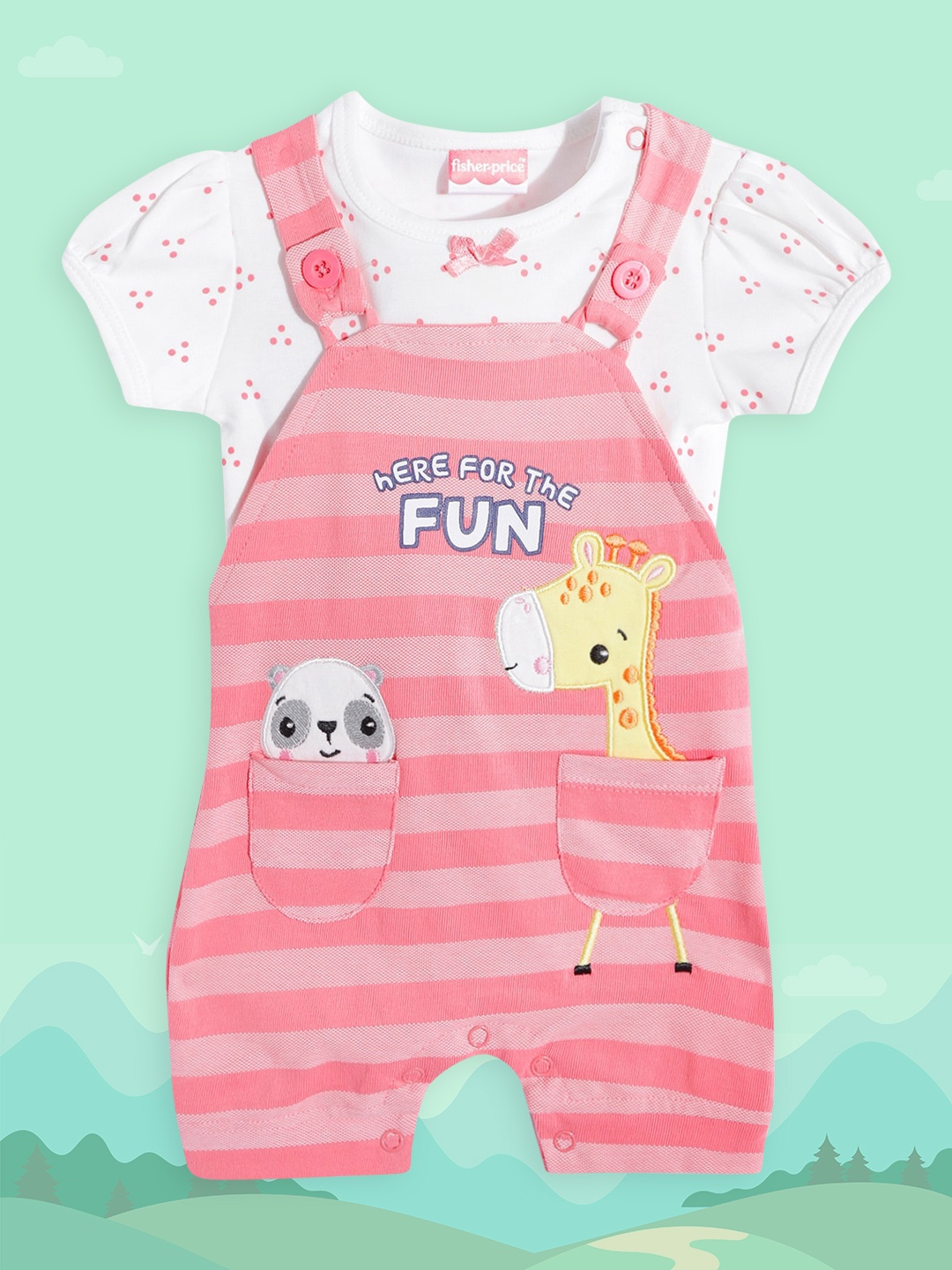 Fisher Price X Moms Love Infant Girls Pink & White Striped Applique Cotton Dungarees Top
Fisher Price X Moms Love Infant Girls Pink & White Striped Applique Cotton Dungarees Top