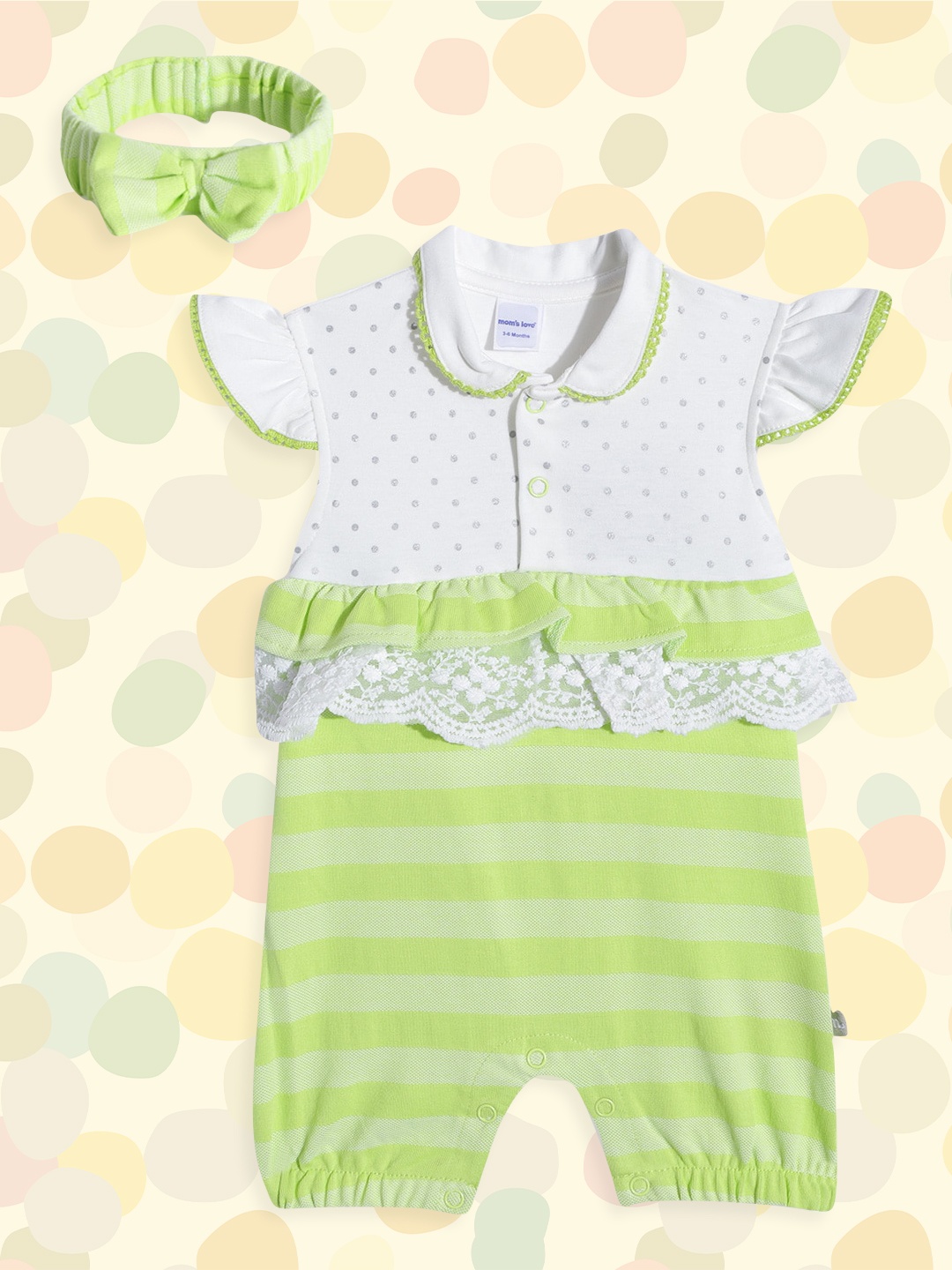 Moms Love Infant Girls Neon Green & White Striped Pure Cotton Rompers, Fluorescent green
Moms Love Infant Girls Neon Green & White Striped Pure Cotton Rompers, Fluorescent green