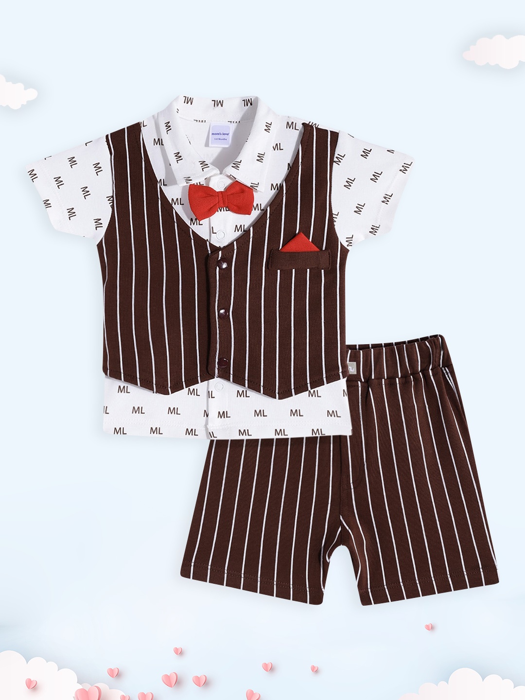 Moms Love Infant Boy Brown & White Striped Cotton Shirt & Shorts with Attached Waistcoat
Moms Love Infant Boy Brown & White Striped Cotton Shirt & Shorts with Attached Waistcoat