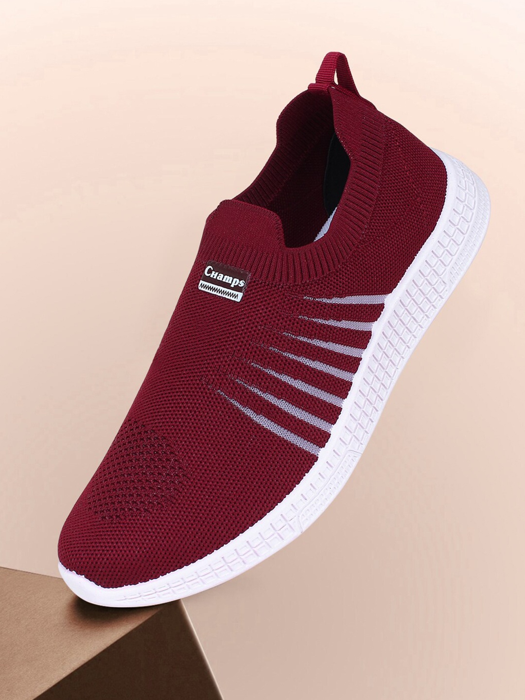 Champs Men Maroon Mesh Running Non-Marking Shoes