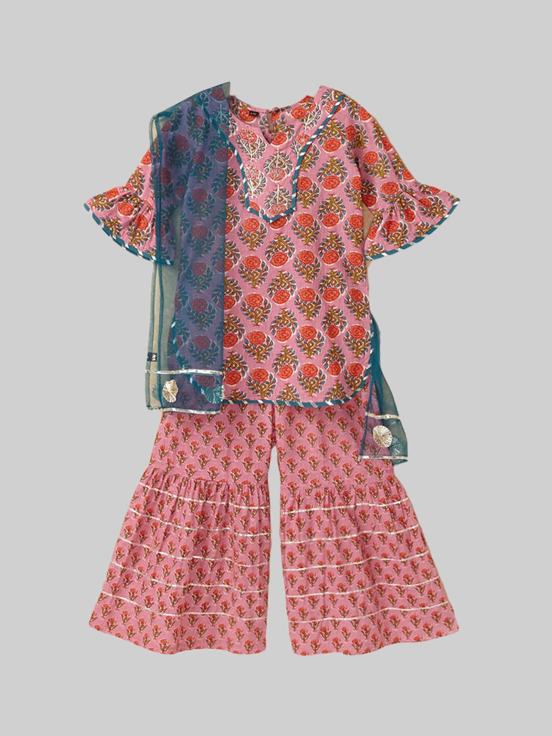 The Magic Wand Girls Pink Ethnic Motifs Embroidered Panelled Gotta Patti Pure Cotton Kurti with Sharara &
The Magic Wand Girls Pink Ethnic Motifs Embroidered Panelled Gotta Patti Pure Cotton Kurti with Sharara &