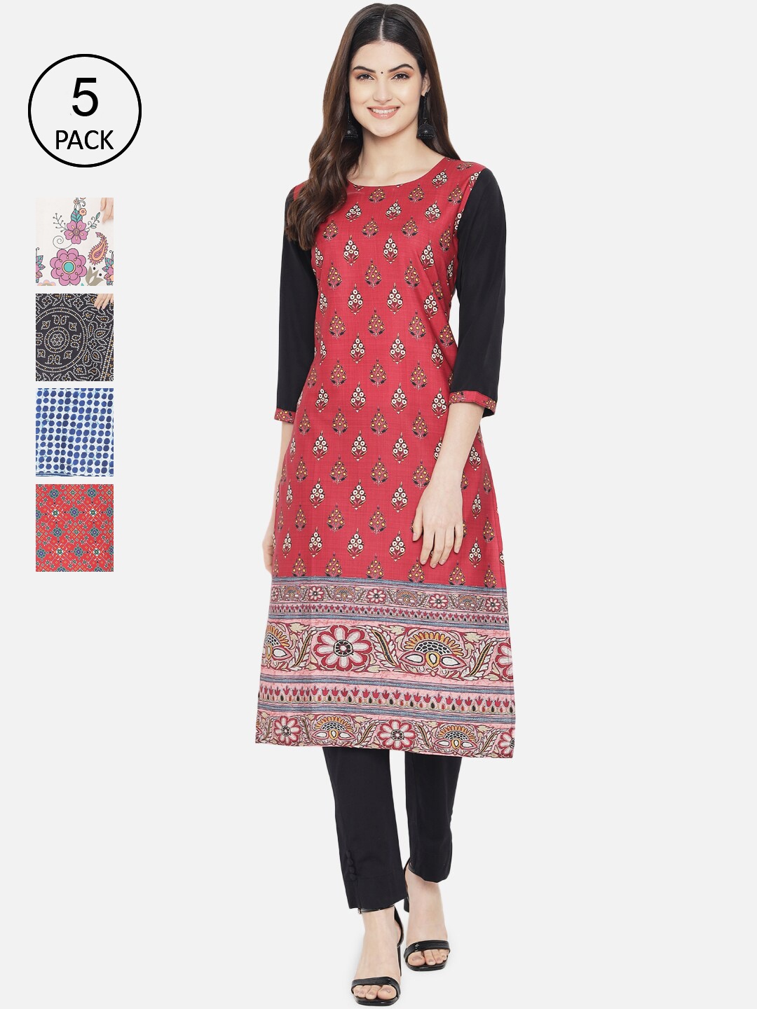 Ethnic basket Women Pack Of 5 Multicoloured Ethnic Motifs Printed Crepe Kurta, Multi
Ethnic basket Women Pack Of 5 Multicoloured Ethnic Motifs Printed Crepe Kurta, Multi