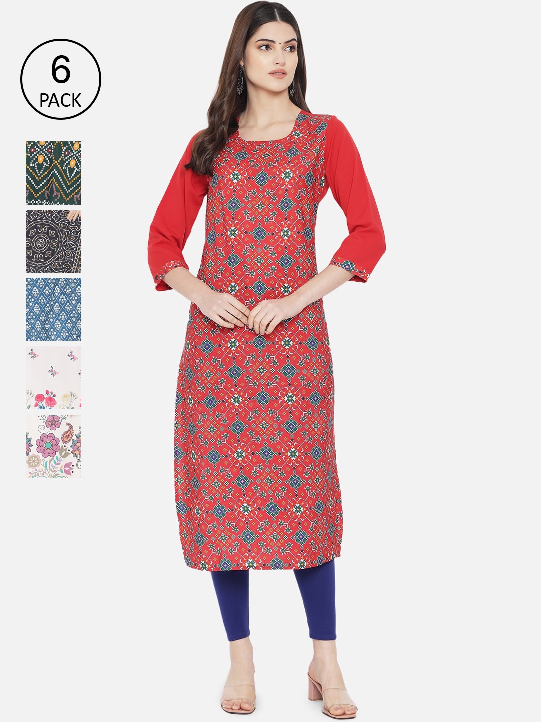 Ethnic basket Women Multicoloured Pack Of 6 Ethnic Motifs Printed Crepe Kurta, Multi
Ethnic basket Women Multicoloured Pack Of 6 Ethnic Motifs Printed Crepe Kurta, Multi