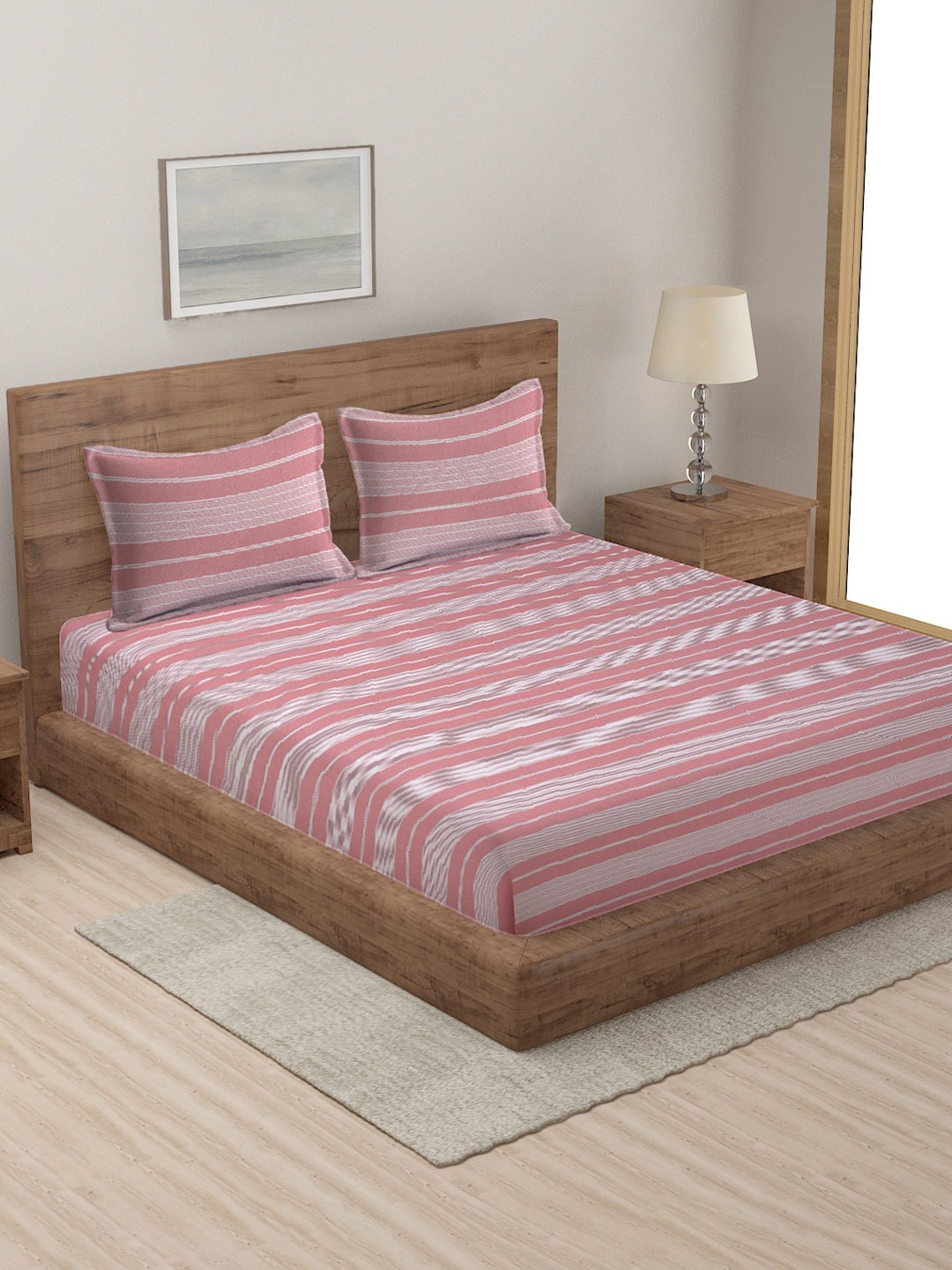MULTITEX Pink & White Striped 350-499 GSM Cotton Double Queen Bed Cover With Pillow Covers
MULTITEX Pink & White Striped 350-499 GSM Cotton Double Queen Bed Cover With Pillow Covers
