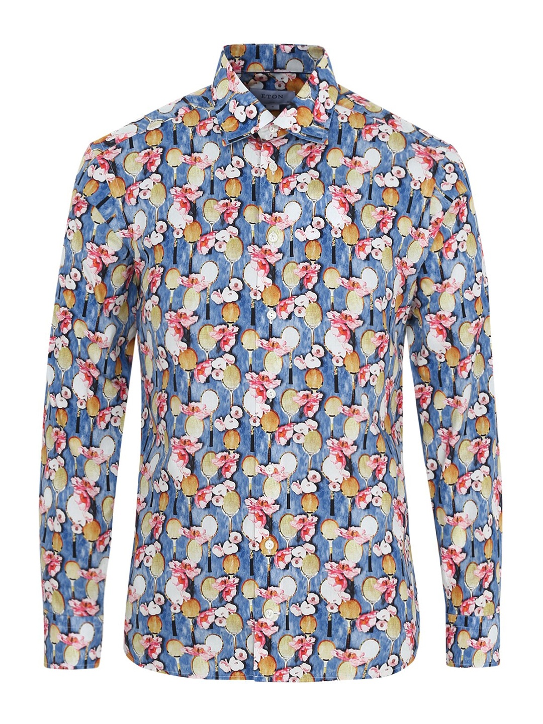 Eton Men Blue Floral Printed Cotton Casual Shirt