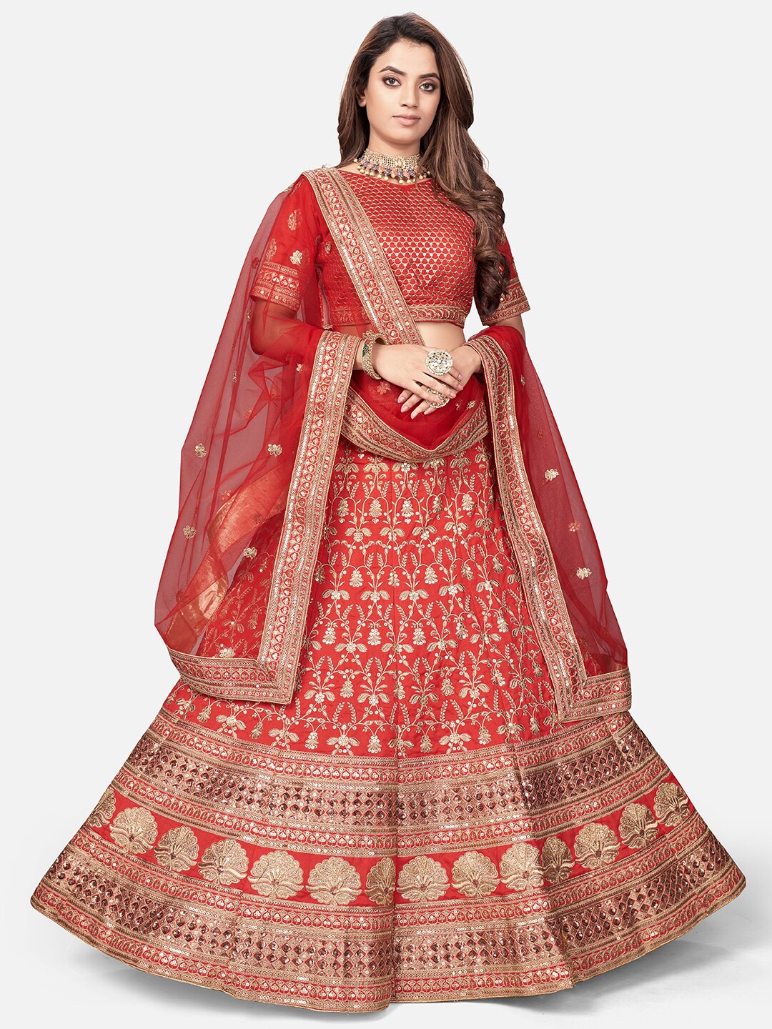 WHITE FIRE Women Red Embroidered Beads and Stones Semi-Stitched Lehenga Choli & Dupatta
WHITE FIRE Women Red Embroidered Beads and Stones Semi-Stitched Lehenga Choli & Dupatta