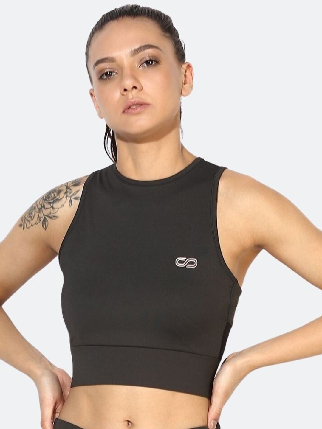 Silvertraq Black Solid Crop Top