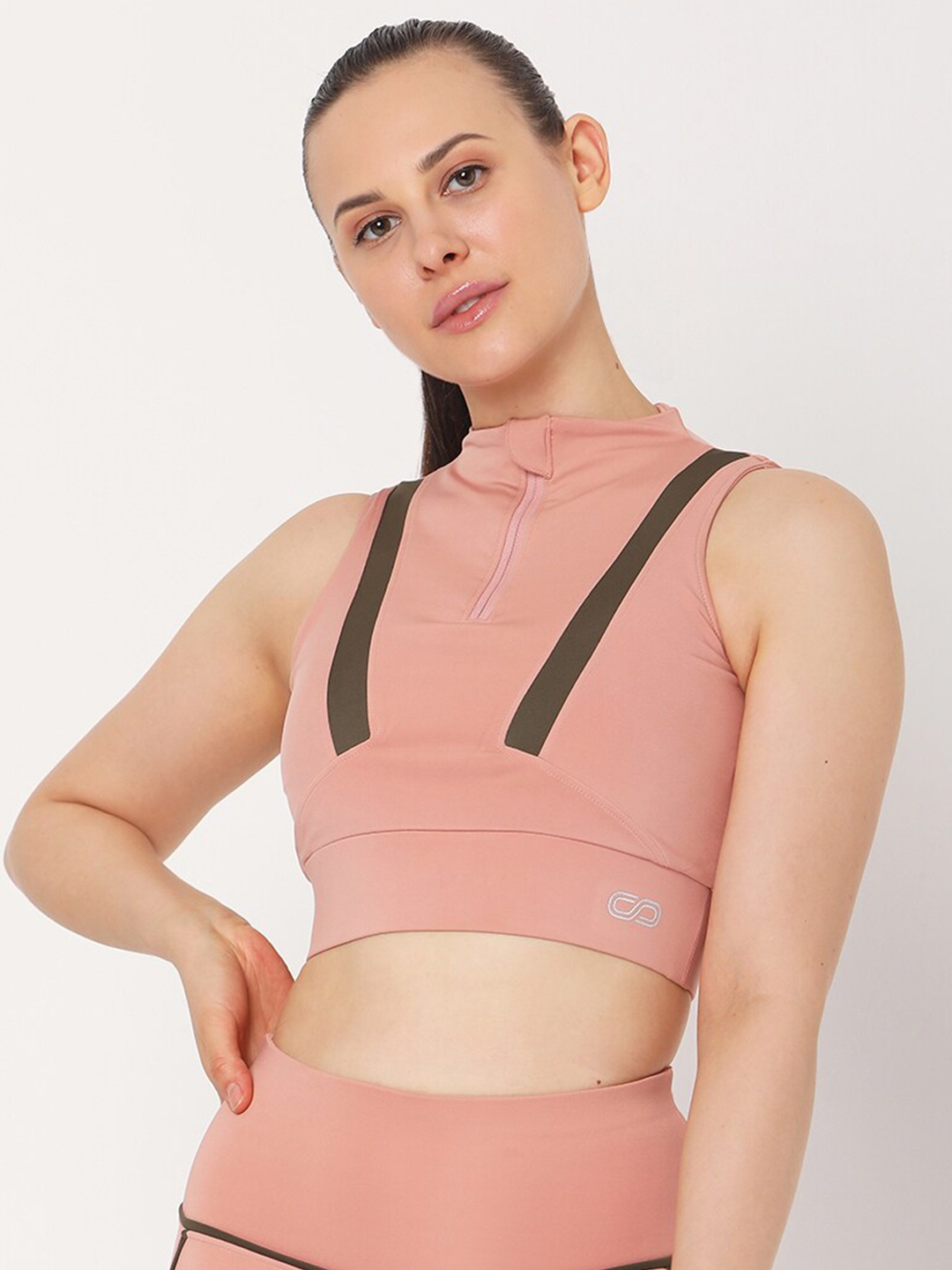 Silvertraq Coffee Brown & Peach Lightly Padded Workout Bra