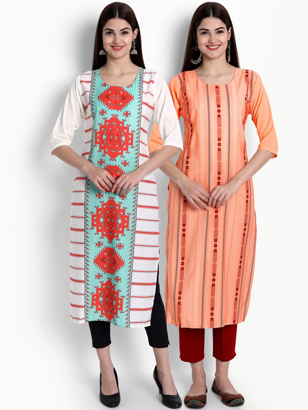 Ethnic basket Women Set Of 2 White & Peach-Coloured Ethnic Motifs Printed Crepe Kurta
Ethnic basket Women Set Of 2 White & Peach-Coloured Ethnic Motifs Printed Crepe Kurta