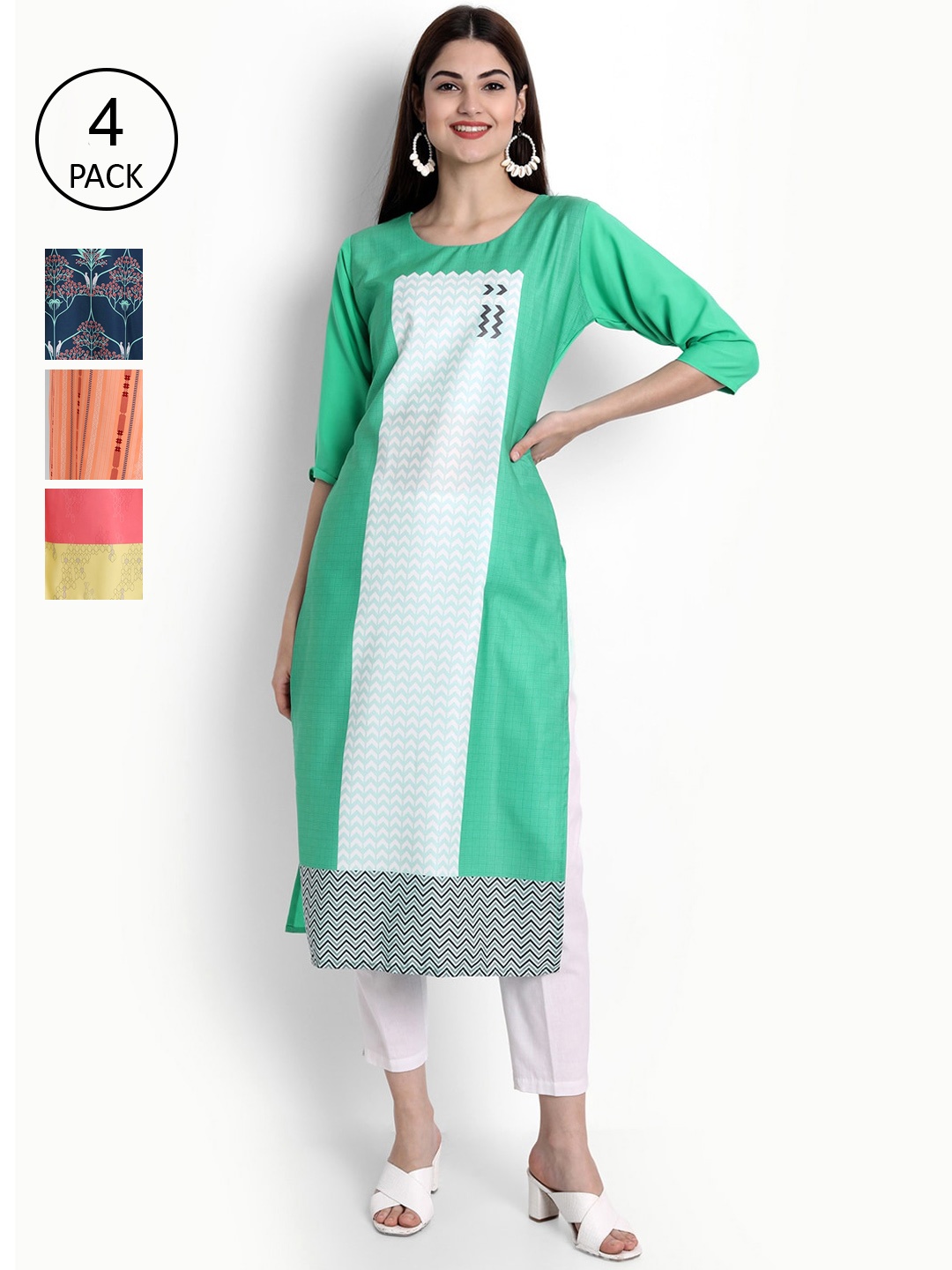 Ethnic basket Women Pack Of 4 Multicoloured Ethnic Motifs Printed Crepe Kurta, Multi
Ethnic basket Women Pack Of 4 Multicoloured Ethnic Motifs Printed Crepe Kurta, Multi