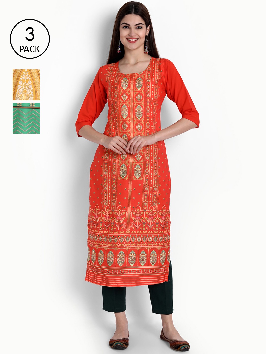 Ethnic basket Women Pack Of 3 Multicoloured Ethnic Motifs Printed Crepe Kurta, Multi
Ethnic basket Women Pack Of 3 Multicoloured Ethnic Motifs Printed Crepe Kurta, Multi