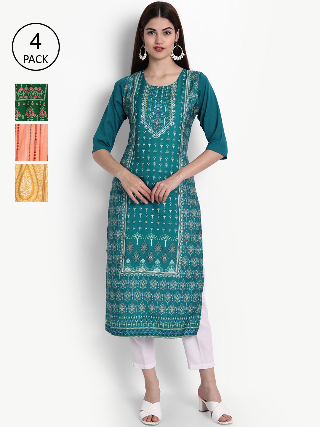 Ethnic basket Women Pack of 4 Multicoloured Ethnic Motifs Printed Crepe Kurta, Multi
Ethnic basket Women Pack of 4 Multicoloured Ethnic Motifs Printed Crepe Kurta, Multi