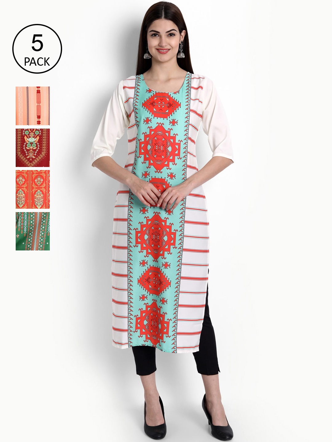 Ethnic basket Women Pack Of 5 Multicoloured Ethnic Motifs Printed Crepe Kurta, Multi
Ethnic basket Women Pack Of 5 Multicoloured Ethnic Motifs Printed Crepe Kurta, Multi