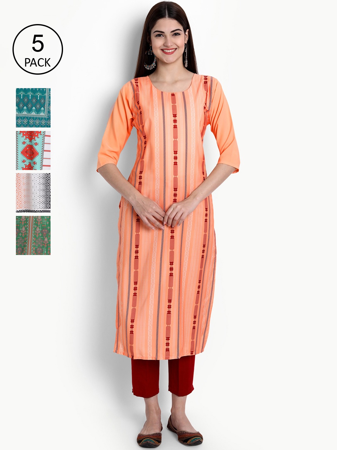 Ethnic basket Women Pack Of 5 Multicoloured Ethnic Motifs Printed Crepe Kurta, Multi
Ethnic basket Women Pack Of 5 Multicoloured Ethnic Motifs Printed Crepe Kurta, Multi