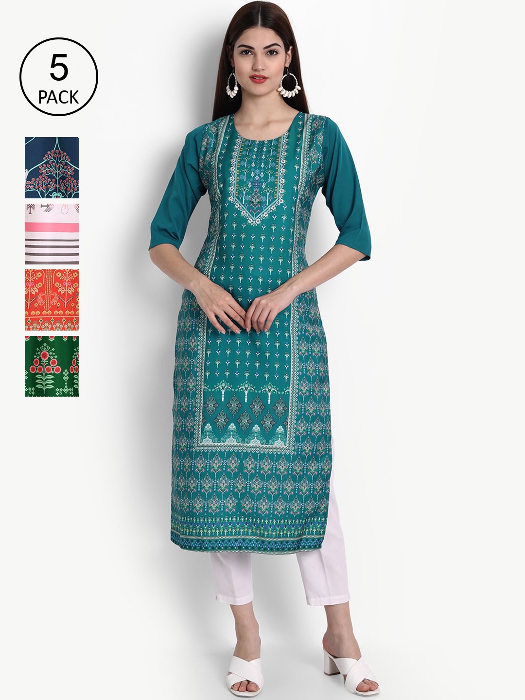 Ethnic basket Women Pack of 5 Teal Blue & Green Ethnic Motifs Printed Crepe Kurtas
Ethnic basket Women Pack of 5 Teal Blue & Green Ethnic Motifs Printed Crepe Kurtas