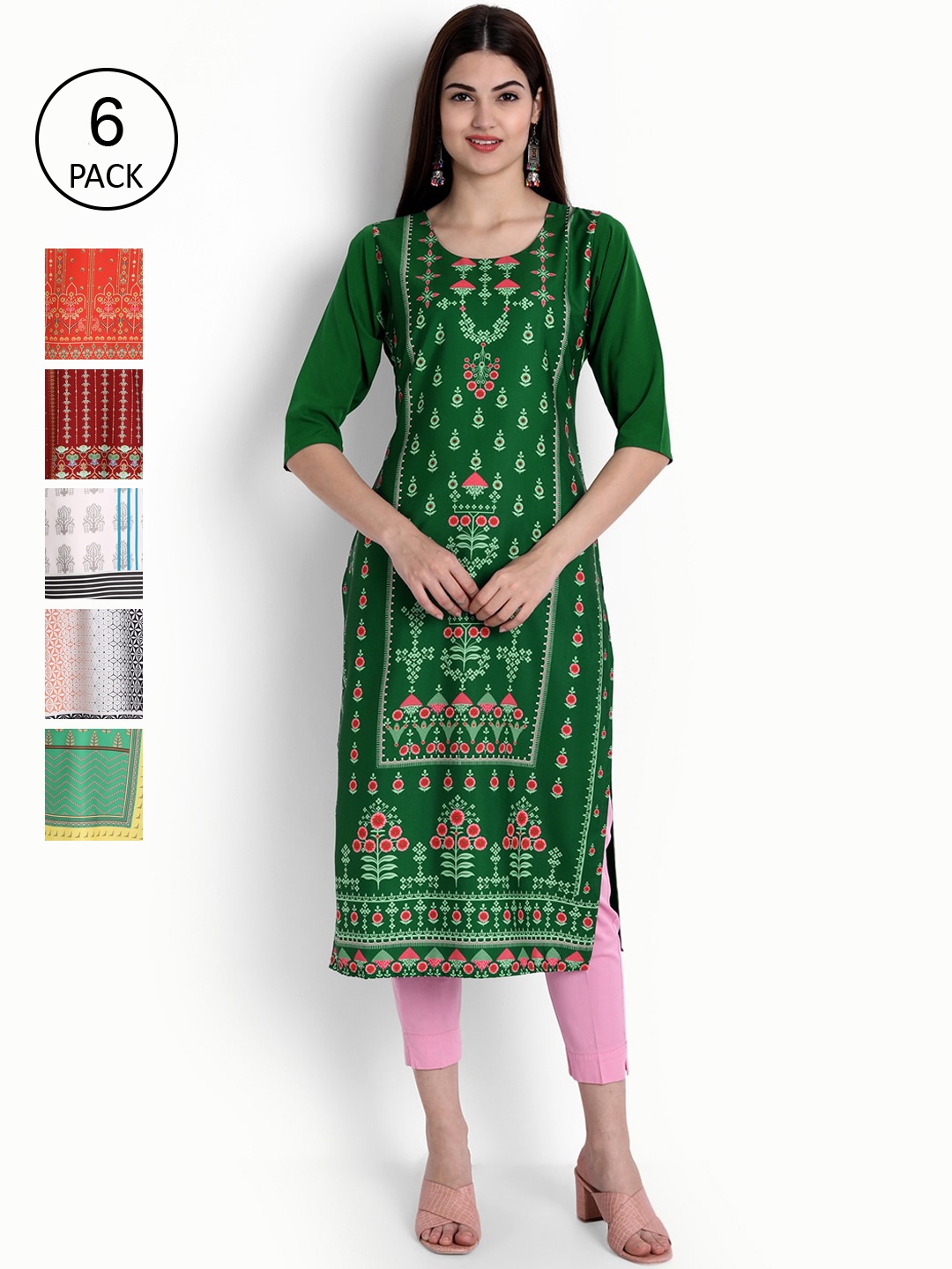Ethnic basket Women Multicoloured Pack Of 6 Ethnic Motifs Printed Crepe Kurta, Multi
Ethnic basket Women Multicoloured Pack Of 6 Ethnic Motifs Printed Crepe Kurta, Multi