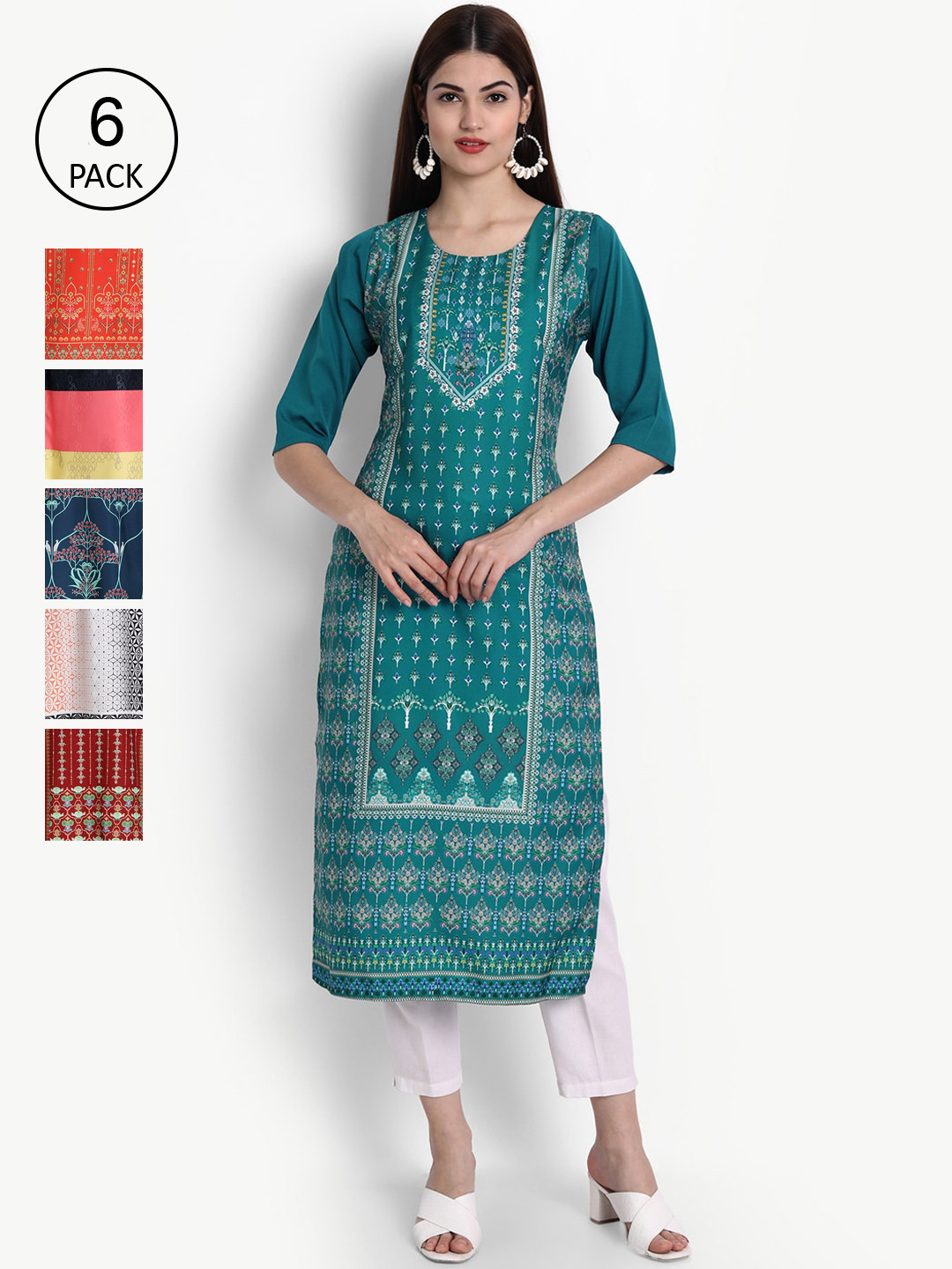 Ethnic basket Women Pack of 6 Multicoloured Ethnic Motifs Printed Crepe Kurta, Multi
Ethnic basket Women Pack of 6 Multicoloured Ethnic Motifs Printed Crepe Kurta, Multi