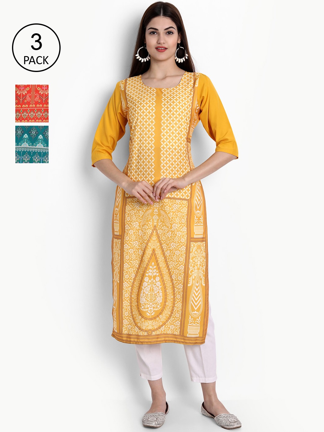 Ethnic basket Women Yellow & Orange Pack Of 3 Ethnic Motifs Printed Crepe Kurta
Ethnic basket Women Yellow & Orange Pack Of 3 Ethnic Motifs Printed Crepe Kurta