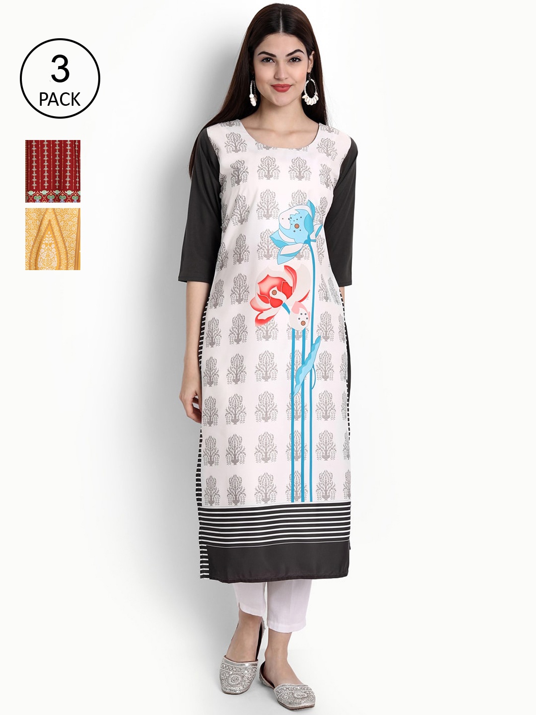 Ethnic basket Women Pack Of 3 Multicoloured Ethnic Motifs Printed Crepe Kurta, Multi
Ethnic basket Women Pack Of 3 Multicoloured Ethnic Motifs Printed Crepe Kurta, Multi