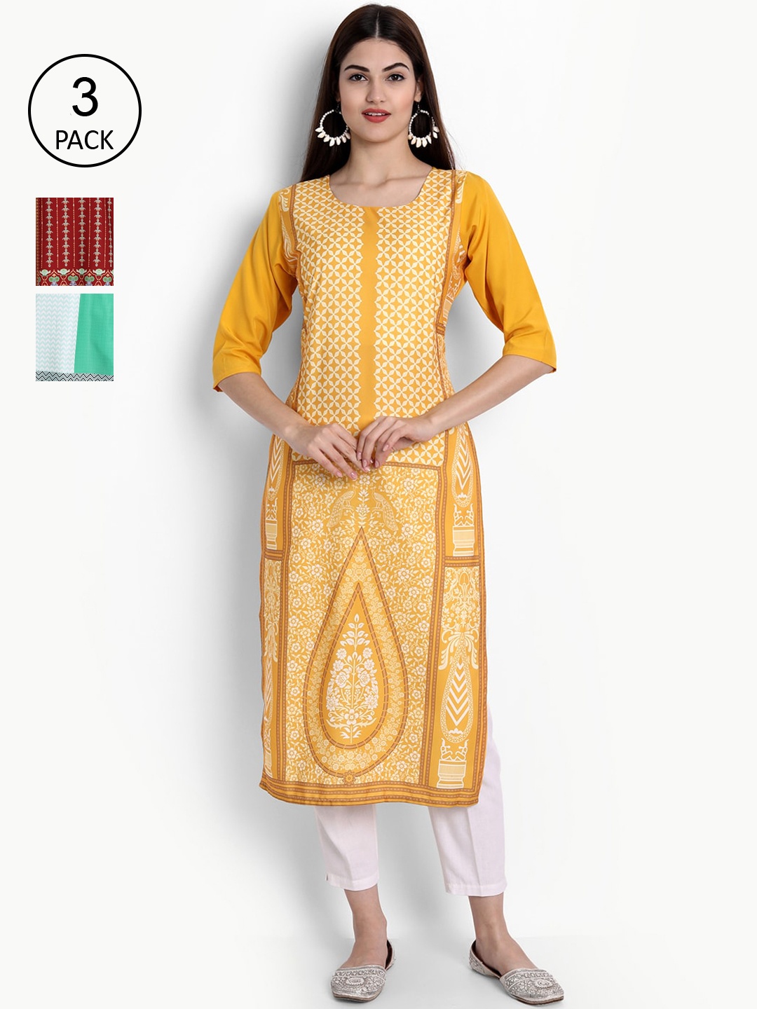 Ethnic basket Women Pack Of 3 Multicoloured Ethnic Motifs Printed Crepe Kurta, Multi
Ethnic basket Women Pack Of 3 Multicoloured Ethnic Motifs Printed Crepe Kurta, Multi