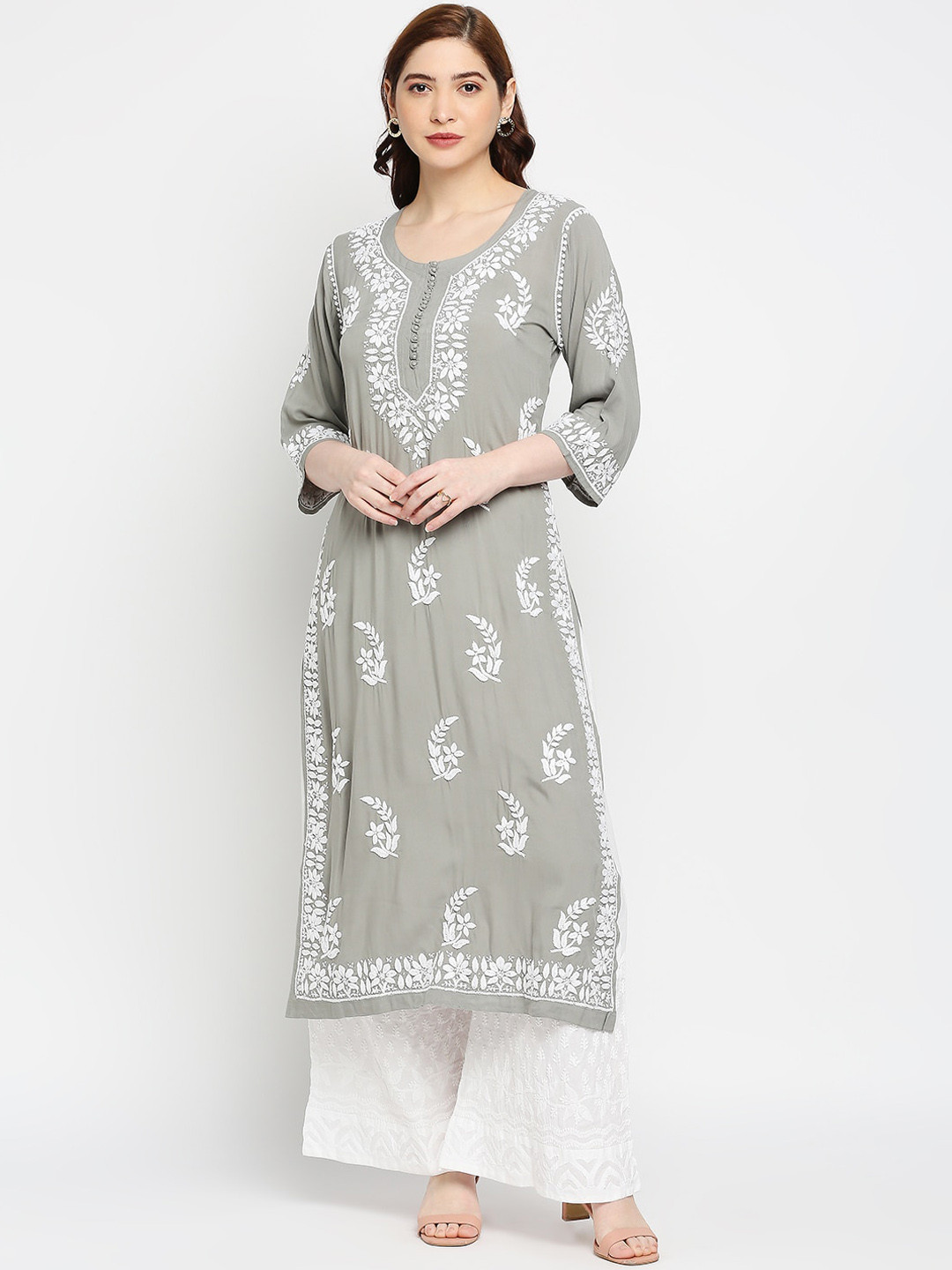Indiankala4u Women Grey & White Chikankari Modal Cotton Long Hand Embroidered Kurta
Indiankala4u Women Grey & White Chikankari Modal Cotton Long Hand Embroidered Kurta