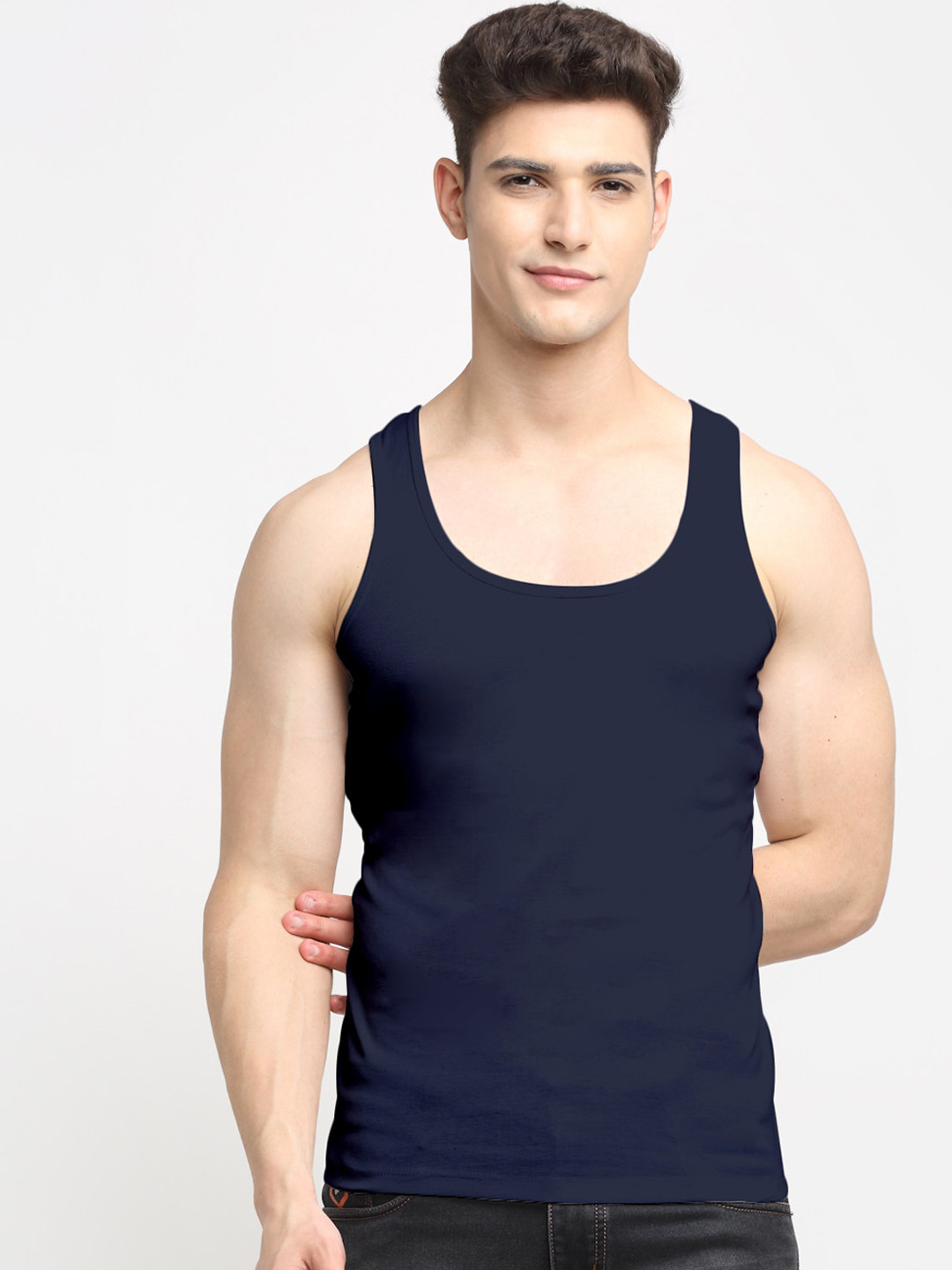 Friskers Men Navy Blue Solid Pure Cotton Tank Innerwear Vest 
Friskers Men Navy Blue Solid Pure Cotton Tank Innerwear Vest