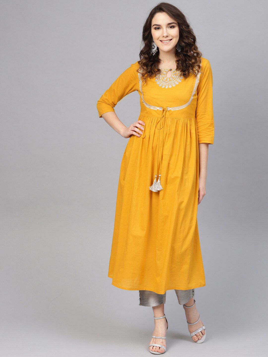 Varanga Women Mustard Yellow Ethnic Motifs Embroidered Keyhole Neck Anarkali Cotton Kurta
Varanga Women Mustard Yellow Ethnic Motifs Embroidered Keyhole Neck Anarkali Cotton Kurta