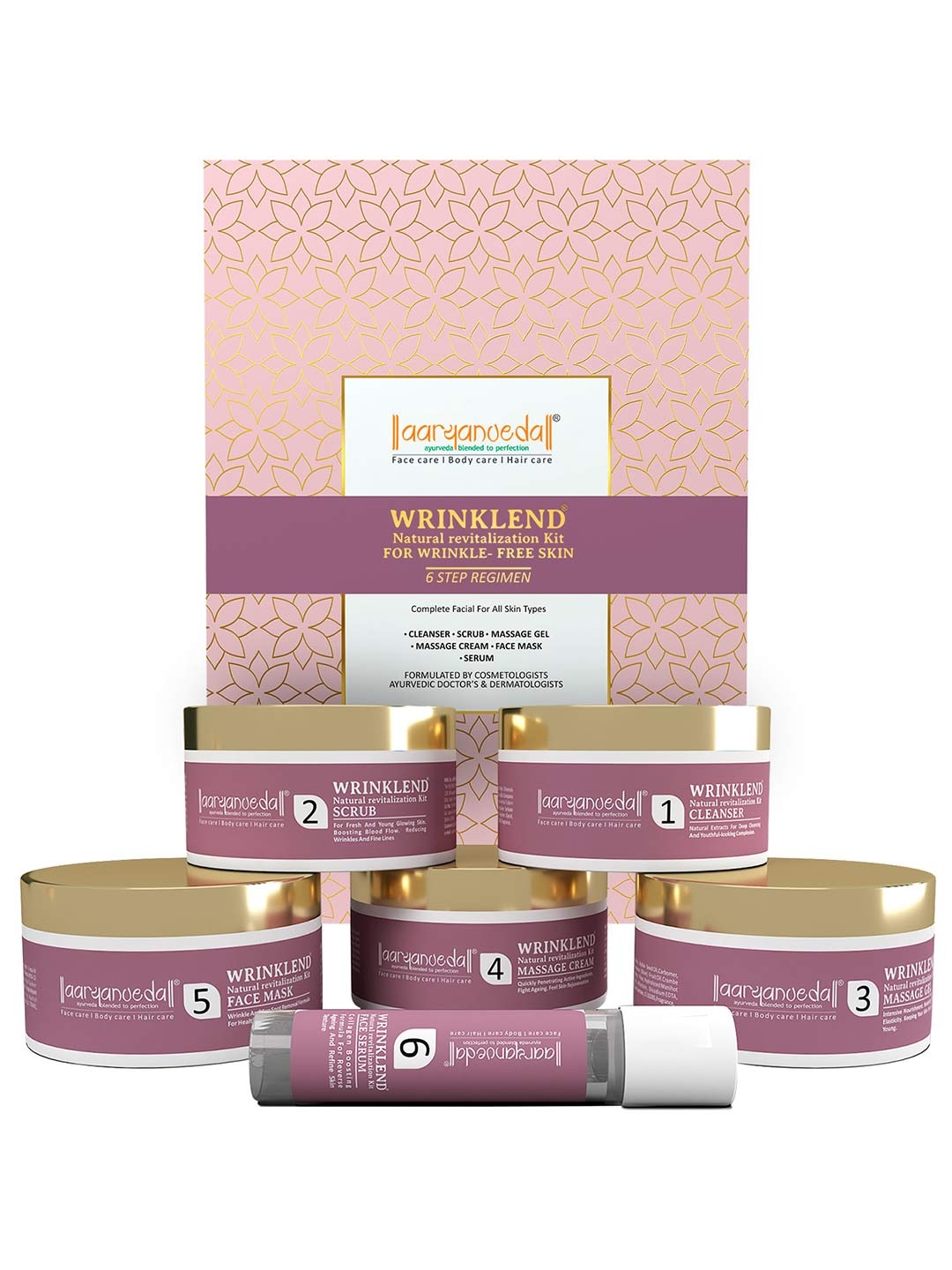 Aryanveda Wrinklend Natural Revitalization Facial Kit with 6 Step Regimen - 260 g, Lavender
Aryanveda Wrinklend Natural Revitalization Facial Kit with 6 Step Regimen - 260 g, Lavender