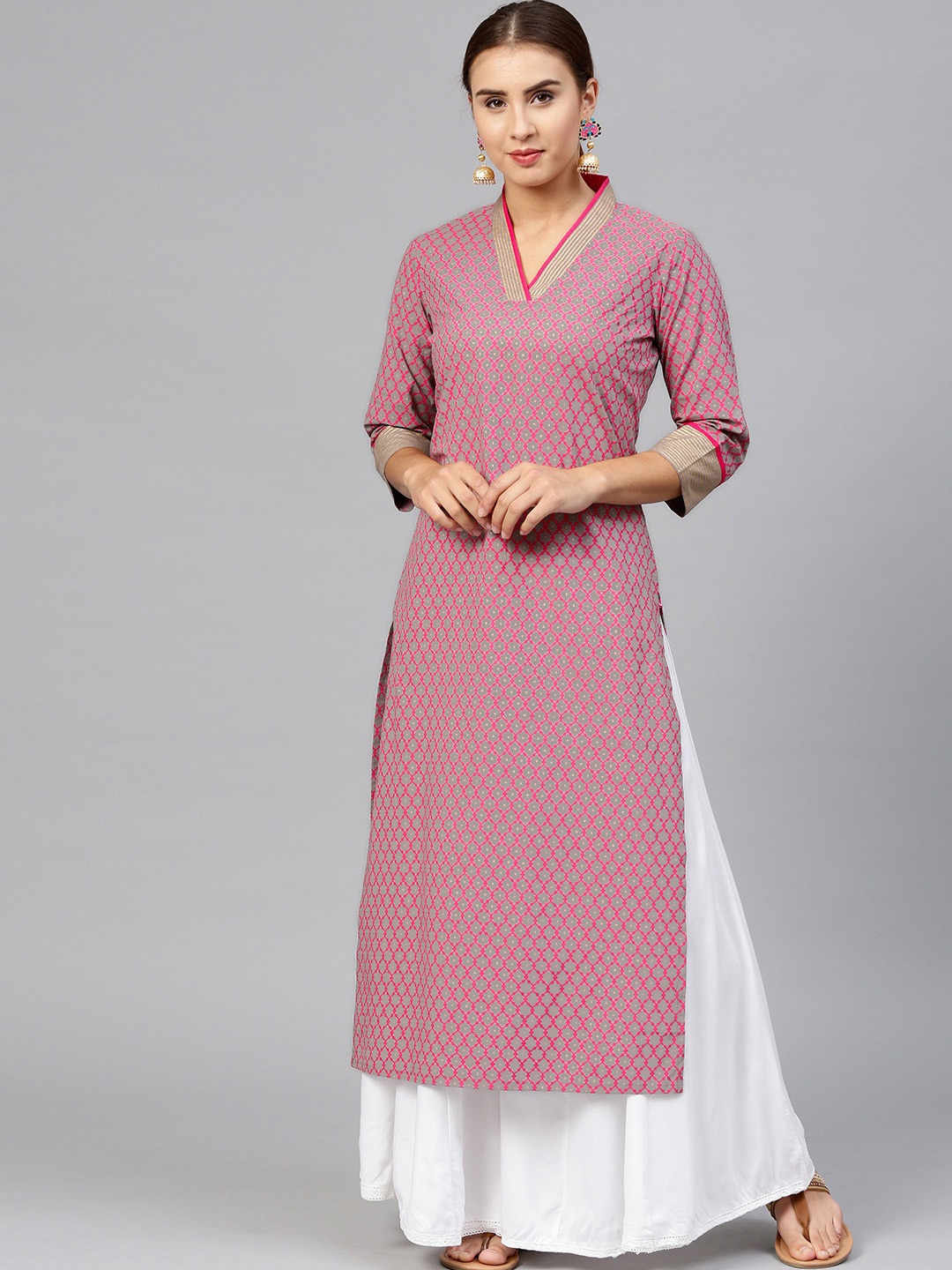 Varanga Women Pink Geometric Mirror Work Kurta