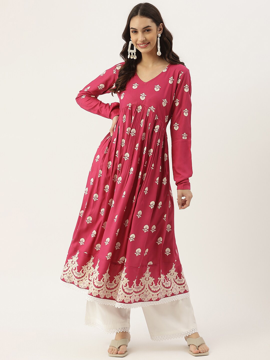 Rustorange Women Pink Ethnic Motifs Printed Empire Kurti with Palazzos & With Dupatta
Rustorange Women Pink Ethnic Motifs Printed Empire Kurti with Palazzos & With Dupatta