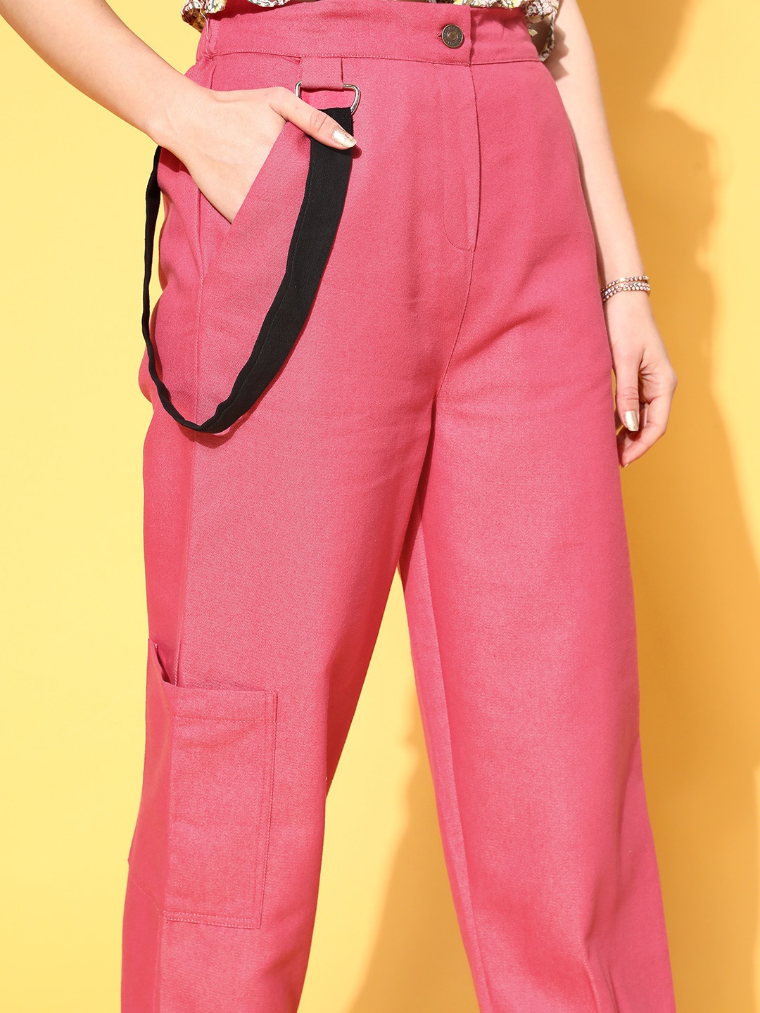 SASSAFRAS Women Bright Fuchsia Solid Y2K Cargo Trousers