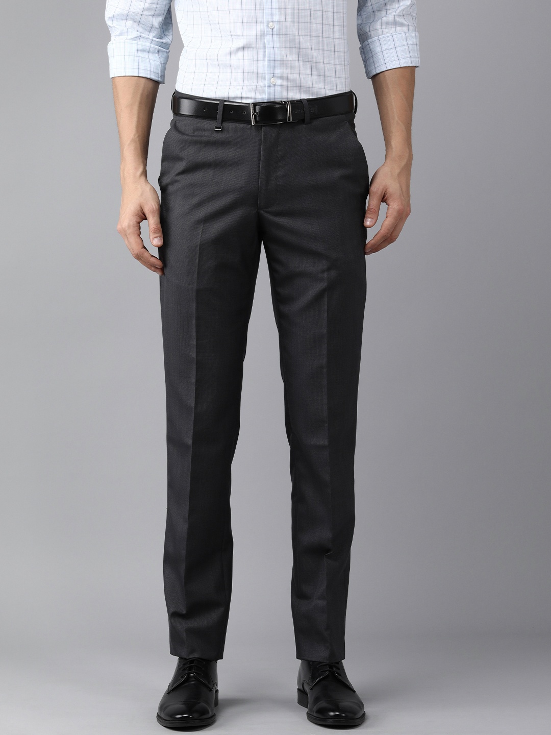 Van Heusen Men Grey Solid Slim Fit Trousers