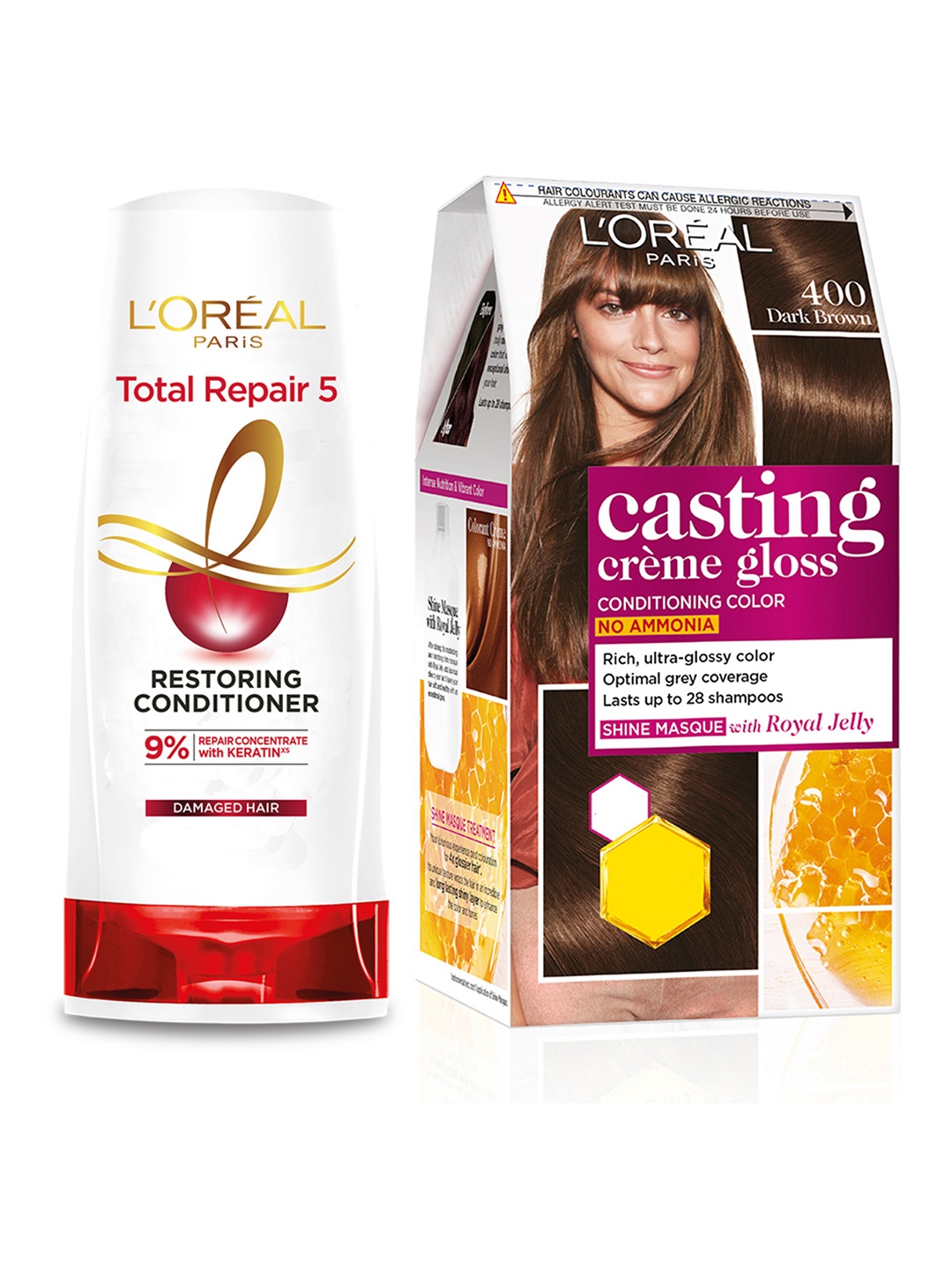 LOreal Paris Set of Total Repair 5 Hair Conditioner & Casting Creme Hair Color - 400, Brown
LOreal Paris Set of Total Repair 5 Hair Conditioner & Casting Creme Hair Color - 400, Brown