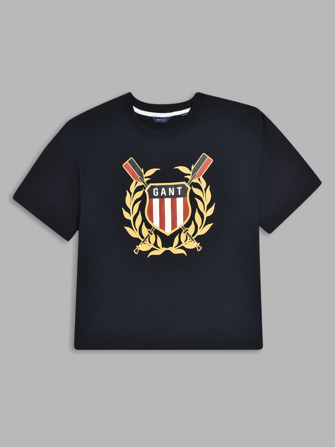 GANT Boys Navy Blue Printed Cotton T-shirt