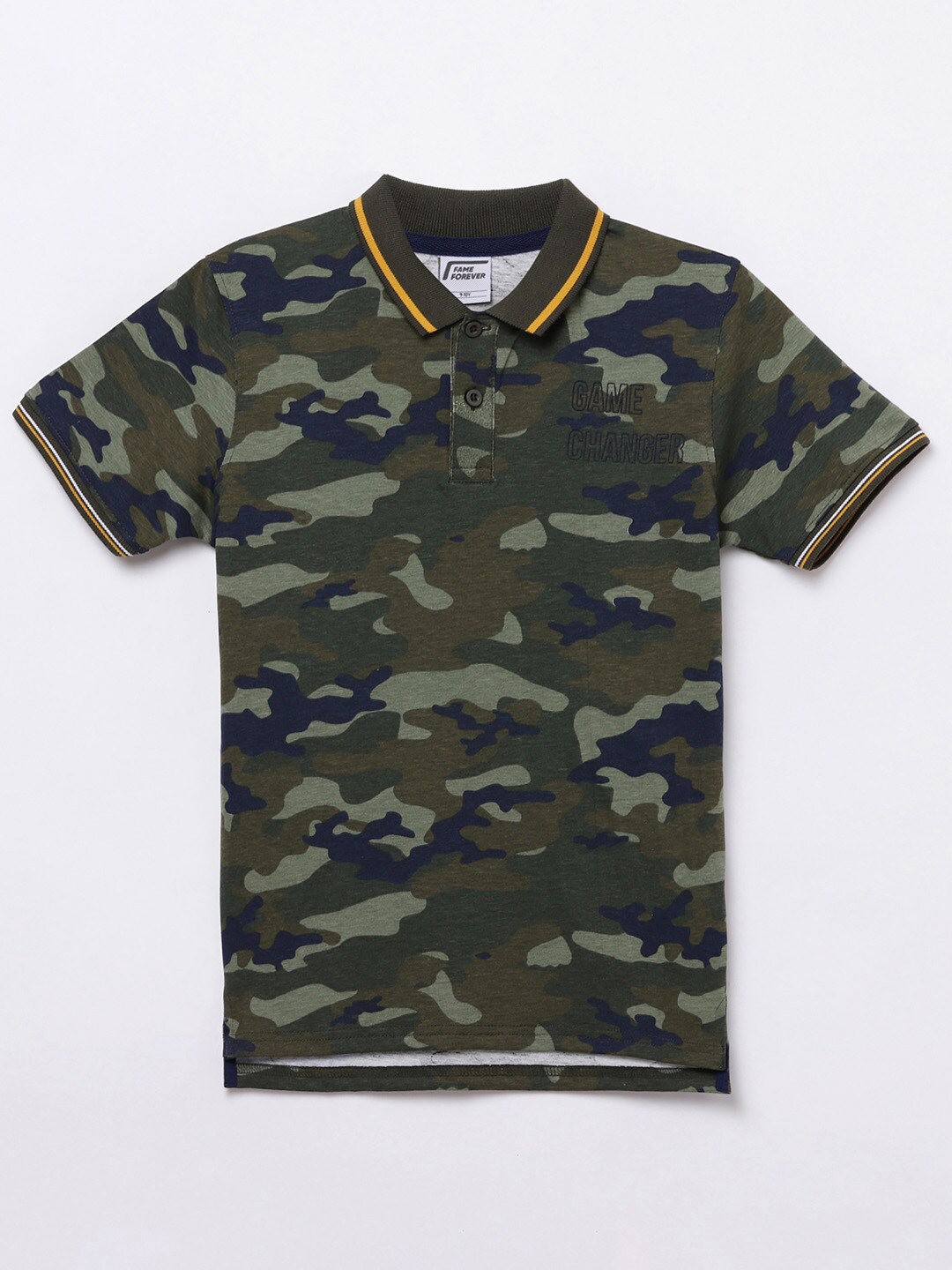 Fame Forever by Lifestyle Boys Olive Green Camouflage Printed Polo Collar T-shirt
Fame Forever by Lifestyle Boys Olive Green Camouflage Printed Polo Collar T-shirt