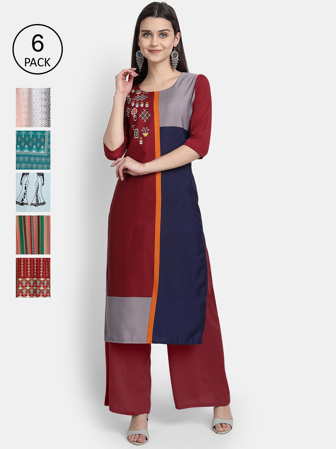 Ethnic basket Women Pack Of 6 Multicoloured Ethnic Motifs Printed Crepe Kurta, Multi
Ethnic basket Women Pack Of 6 Multicoloured Ethnic Motifs Printed Crepe Kurta, Multi