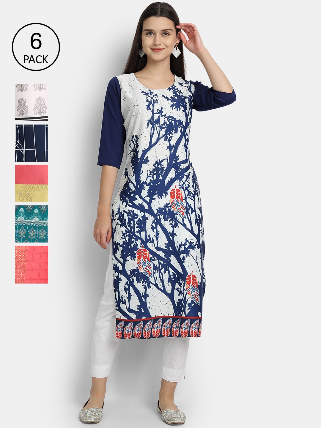 Ethnic basket Women Pack Of 6 Multicoloured Ethnic Motifs Printed Crepe Kurta, Multi
Ethnic basket Women Pack Of 6 Multicoloured Ethnic Motifs Printed Crepe Kurta, Multi