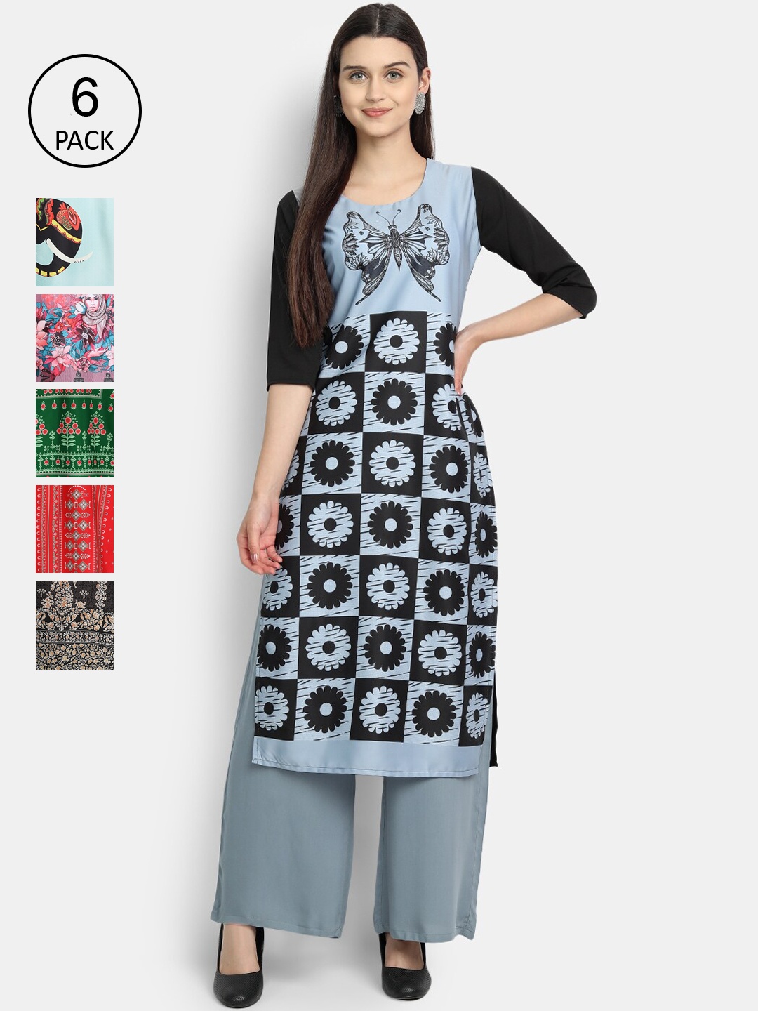 Ethnic basket Women Pack Of 6 Multicoloured Ethnic Motifs Printed Crepe Kurta, Multi
Ethnic basket Women Pack Of 6 Multicoloured Ethnic Motifs Printed Crepe Kurta, Multi