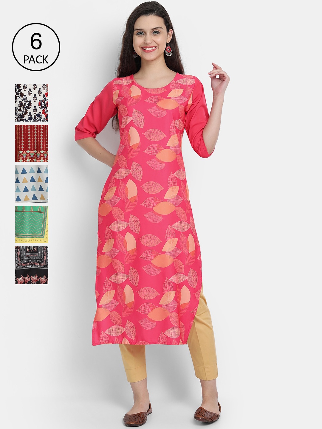 Ethnic basket Women Pack of 6 Multicoloured Ethnic Motifs Printed Crepe Kurta, Multi
Ethnic basket Women Pack of 6 Multicoloured Ethnic Motifs Printed Crepe Kurta, Multi