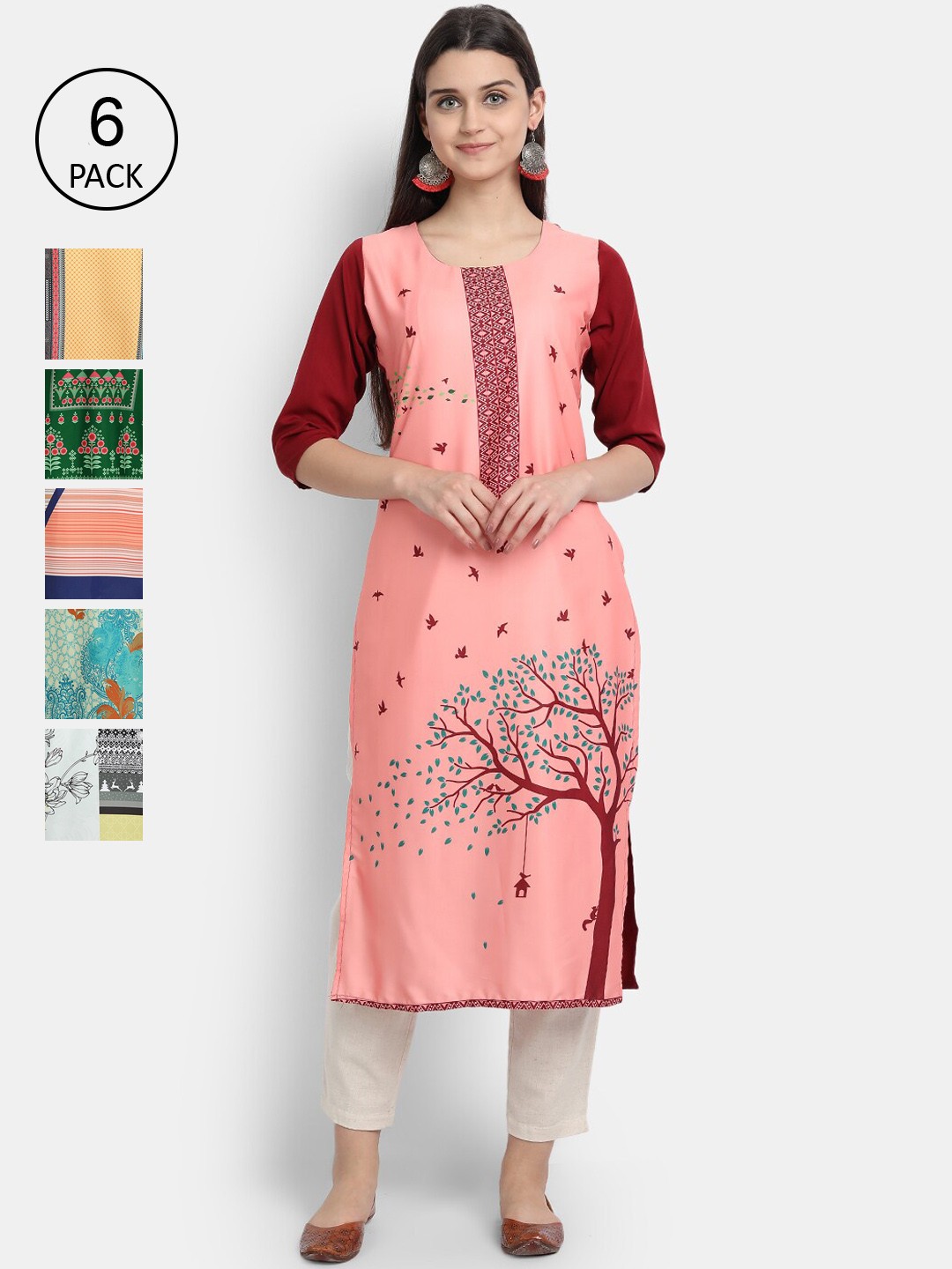 Ethnic basket Women Pack of 6 Peach-Coloured & Yellow Floral Digital Printed Crepe Kurtas
Ethnic basket Women Pack of 6 Peach-Coloured & Yellow Floral Digital Printed Crepe Kurtas