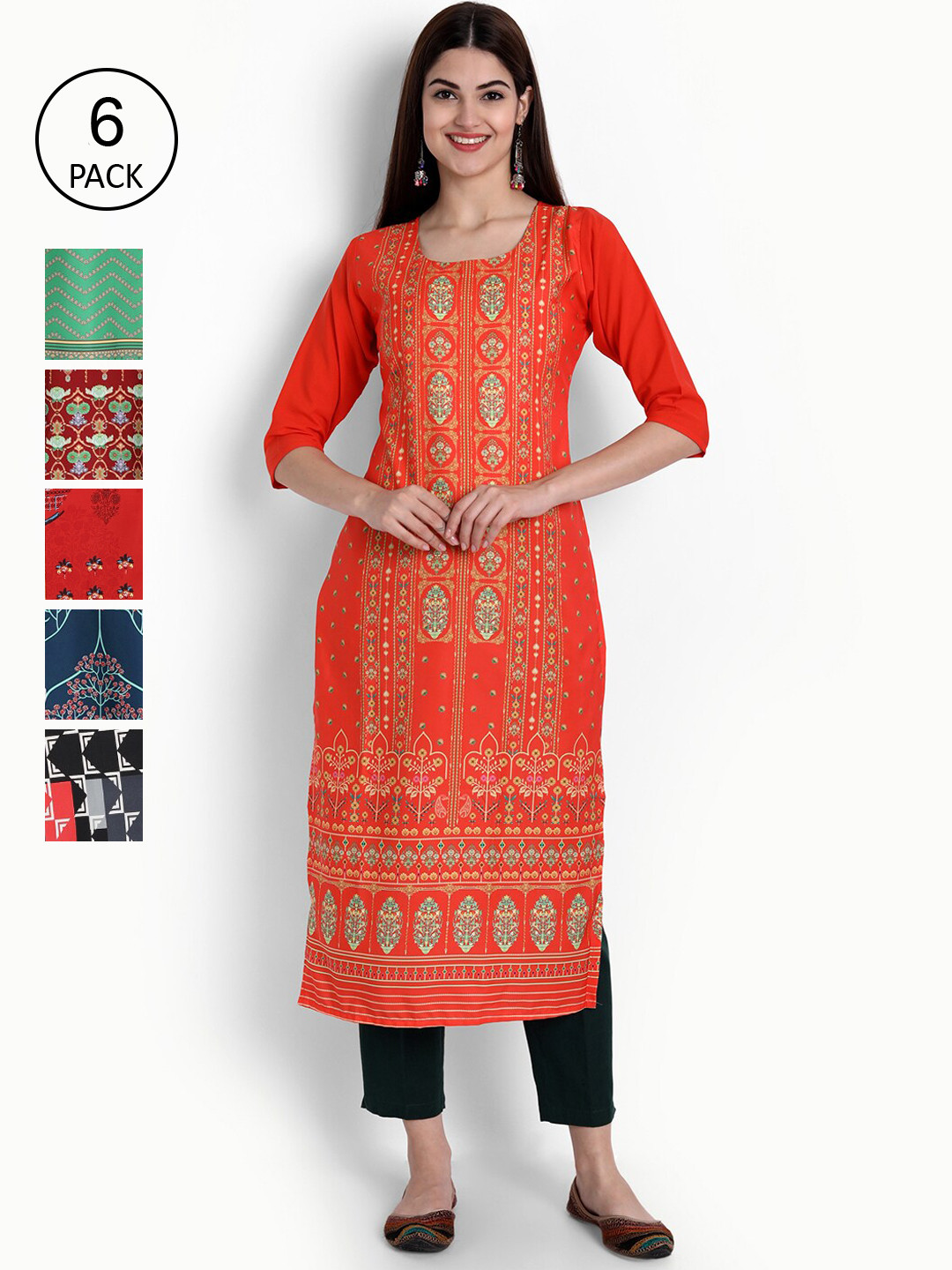 Ethnic basket Women Pack of 6 Multicoloured Floral Printed Crepe Kurta, Multi
Ethnic basket Women Pack of 6 Multicoloured Floral Printed Crepe Kurta, Multi