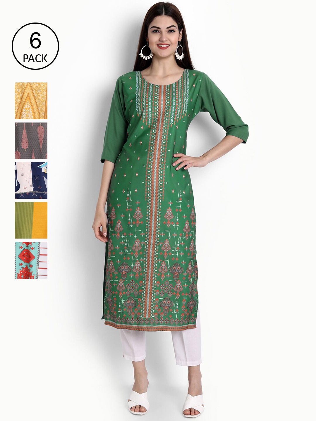 Ethnic basket Women Pack of 6 Multicoloured Ethnic Motifs Printed Crepe Kurta, Multi
Ethnic basket Women Pack of 6 Multicoloured Ethnic Motifs Printed Crepe Kurta, Multi
