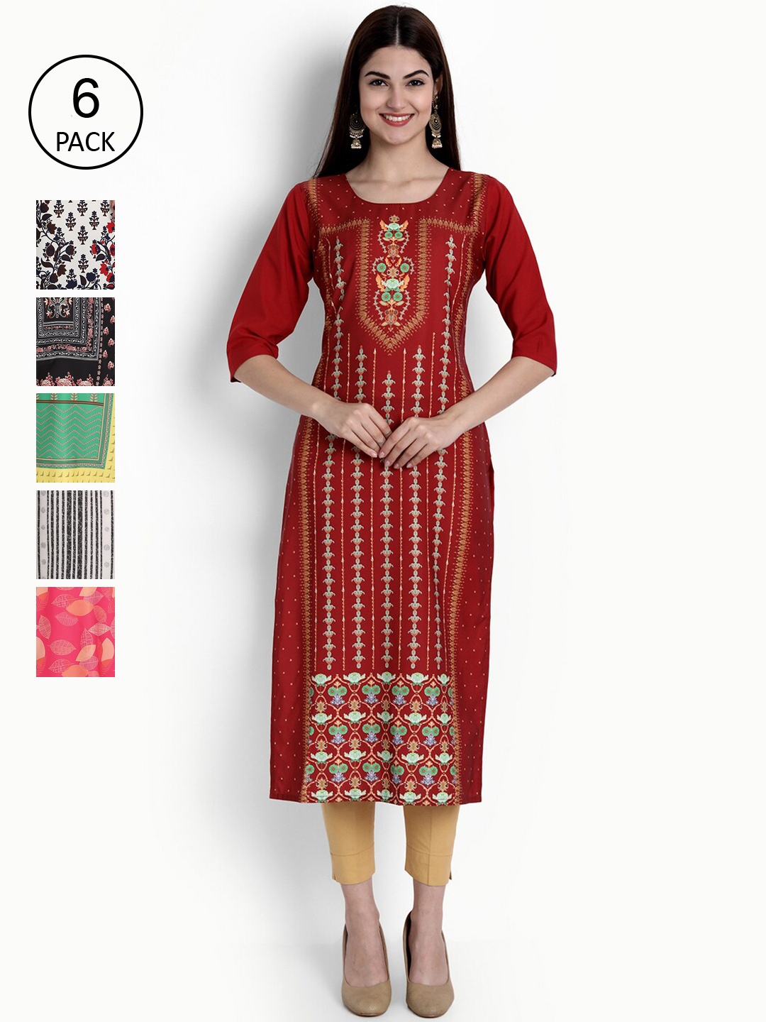 Ethnic basket Women Pack Of 6 Multicoloured Ethnic Motifs Printed Crepe Kurta, Multi
Ethnic basket Women Pack Of 6 Multicoloured Ethnic Motifs Printed Crepe Kurta, Multi