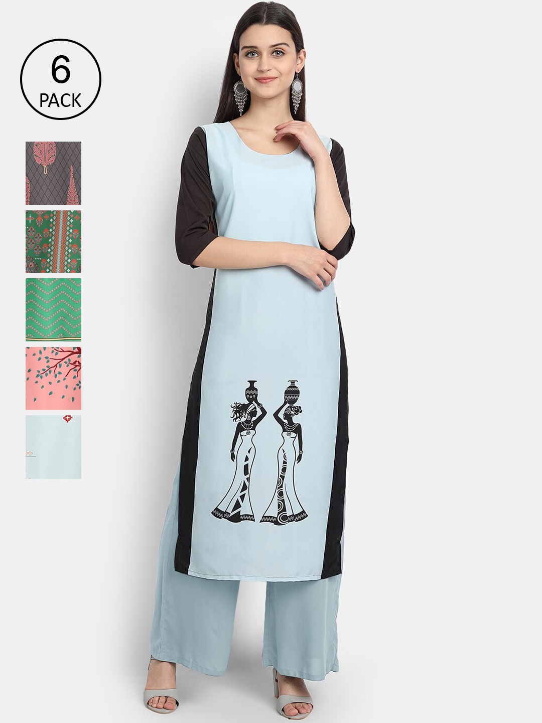 Ethnic basket Women Pack Of 6 Multicoloured Ethnic Motifs Printed Crepe Kurta, Multi
Ethnic basket Women Pack Of 6 Multicoloured Ethnic Motifs Printed Crepe Kurta, Multi