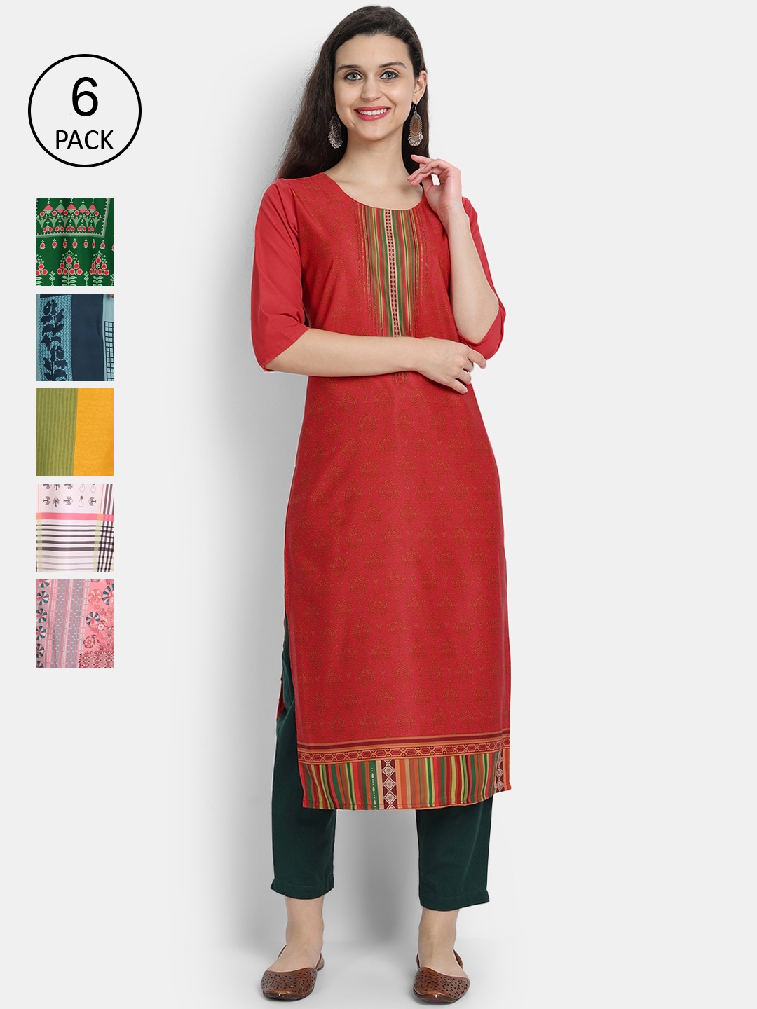 Ethnic basket Women Pack of 6 Multicoloured Ethnic Motifs Printed Crepe Kurta, Multi
Ethnic basket Women Pack of 6 Multicoloured Ethnic Motifs Printed Crepe Kurta, Multi