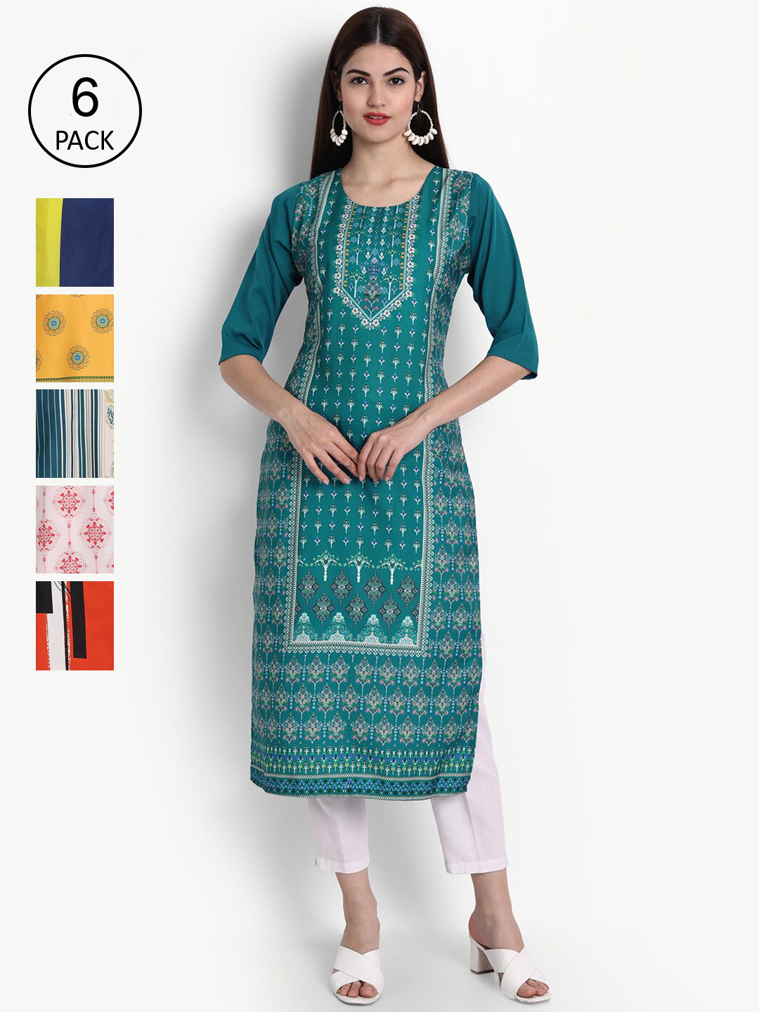 Ethnic basket Women Pack Of 6 Multicoloured Ethnic Motifs Printed Crepe Kurta, Multi
Ethnic basket Women Pack Of 6 Multicoloured Ethnic Motifs Printed Crepe Kurta, Multi
