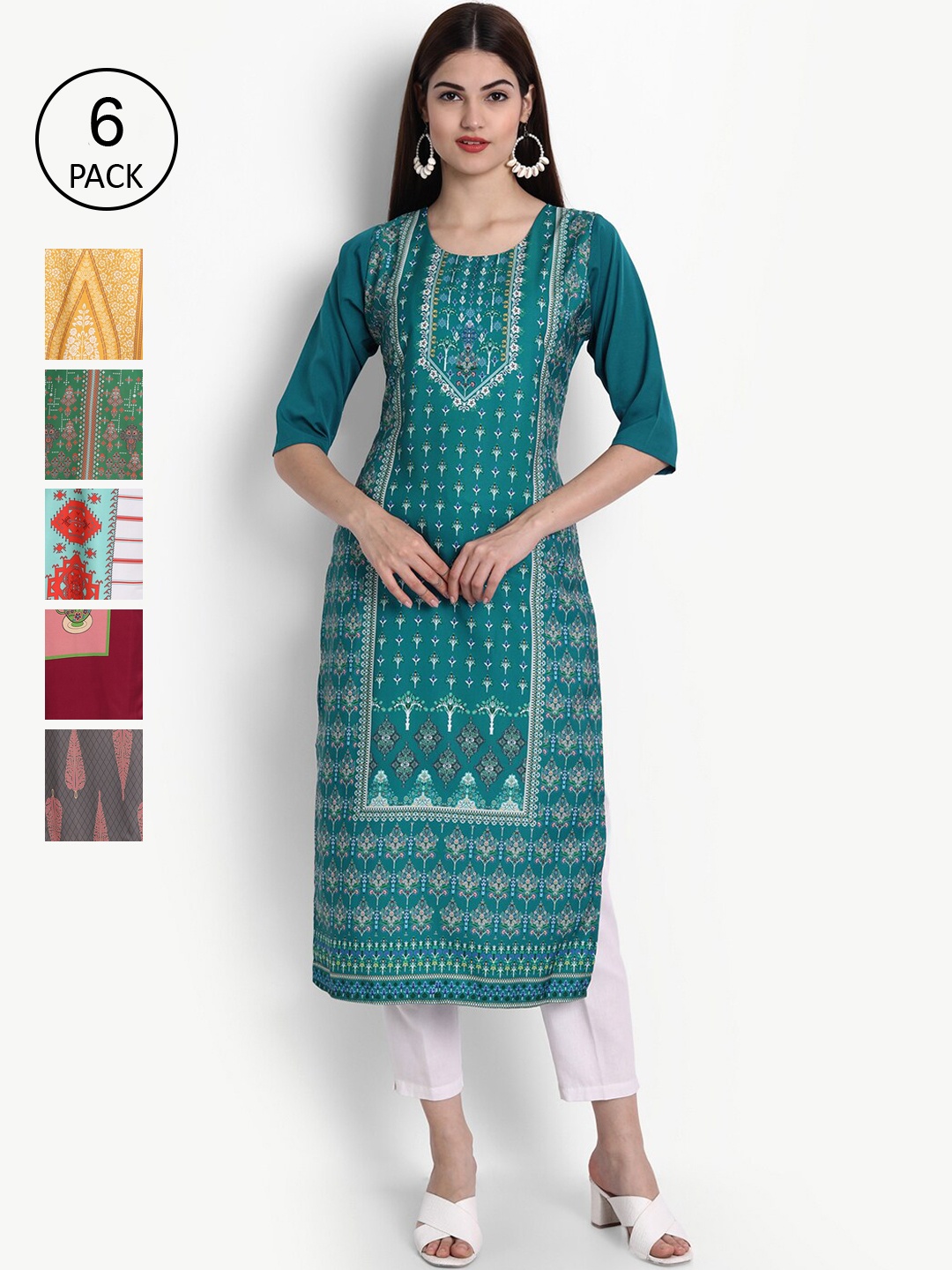 Ethnic basket Women Pack of 6 Multicoloured Ethnic Motifs Printed Crepe Kurta, Multi
Ethnic basket Women Pack of 6 Multicoloured Ethnic Motifs Printed Crepe Kurta, Multi