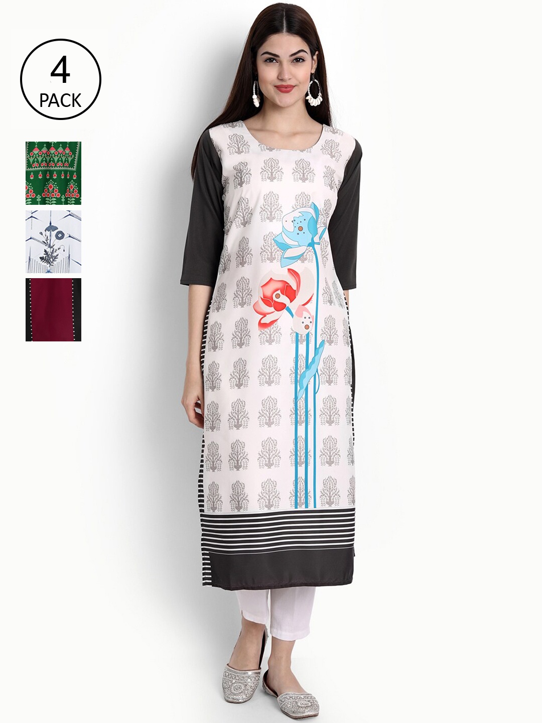 Ethnic basket Women Pack Of 4 Multicoloured Ethnic Motifs Printed Crepe Kurta, Multi
Ethnic basket Women Pack Of 4 Multicoloured Ethnic Motifs Printed Crepe Kurta, Multi